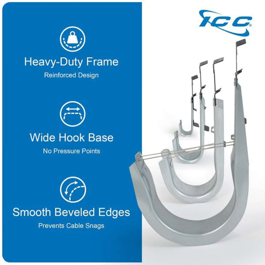 ICC 2″ Batwing J-Hook Cable Mgmt Hooks w/ Retainer Clip – Galvanized Steel 6PK