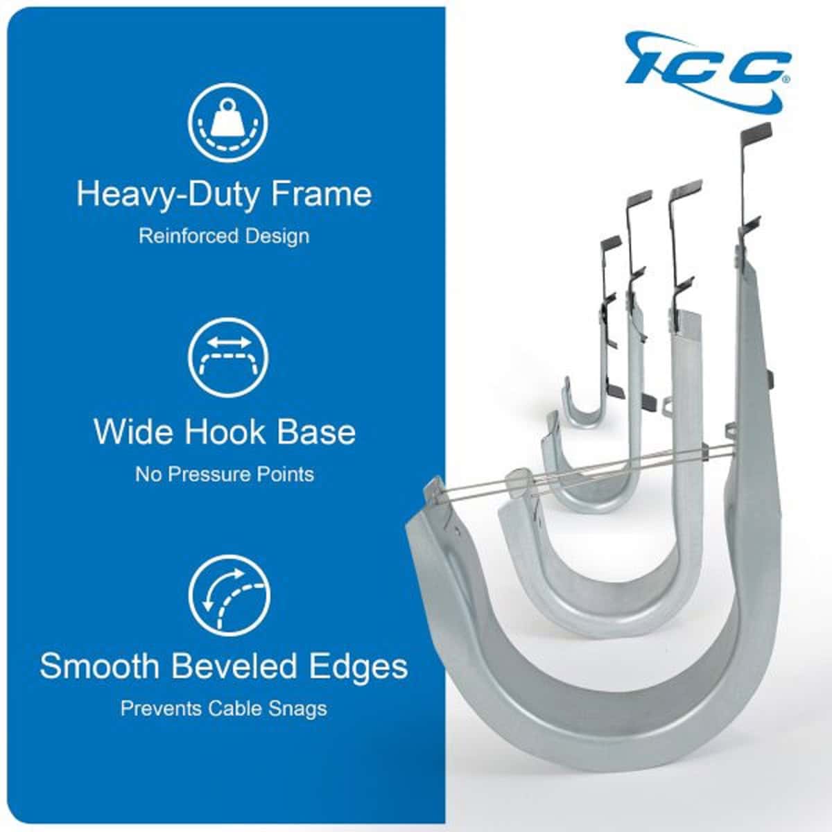 ICC 2″ Batwing J-Hook Cable Mgmt Hooks w/ Retainer Clip – Galvanized Steel 6PK