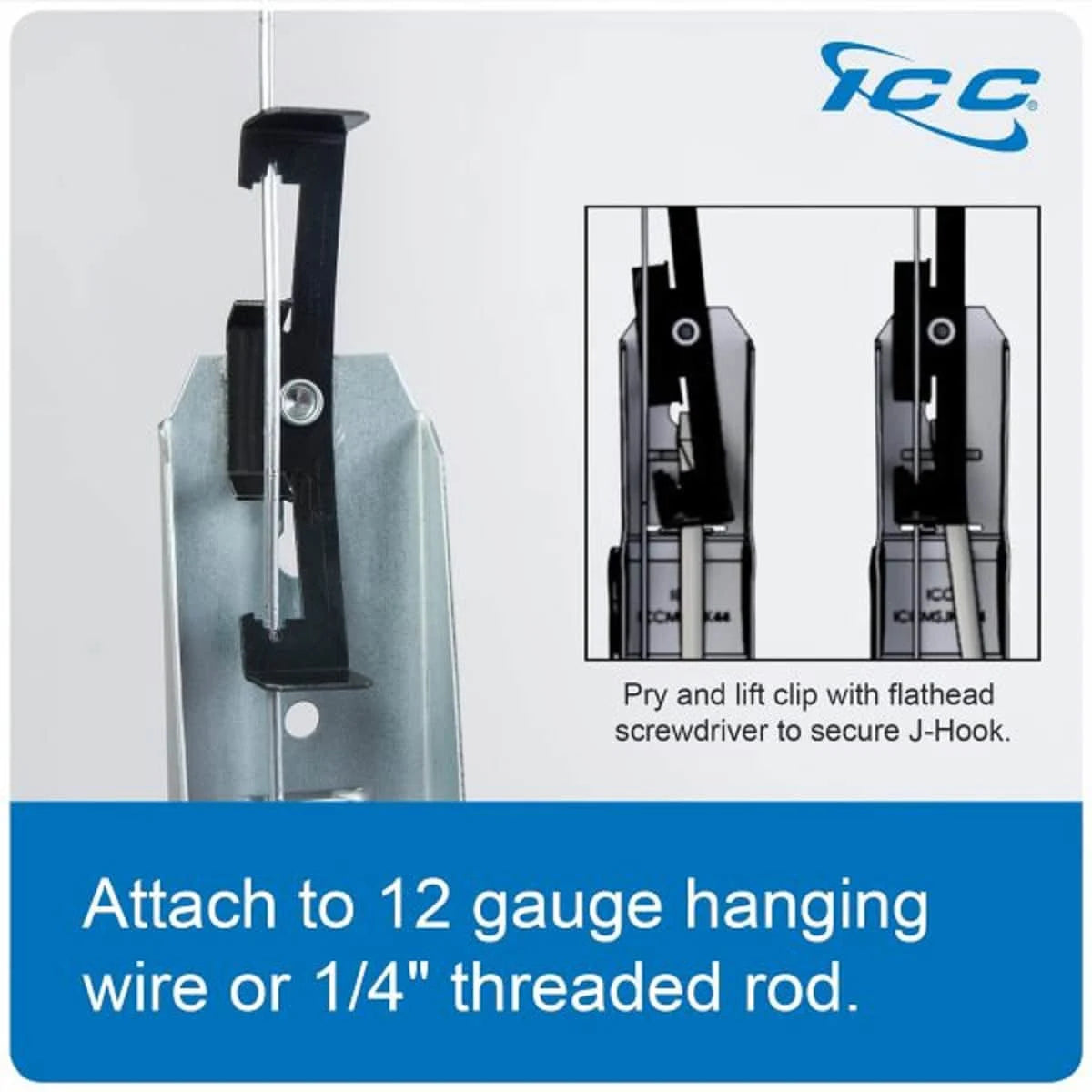 ICC 2″ Batwing J-Hook Cable Mgmt Hooks w/ Retainer Clip – Galvanized Steel 6PK