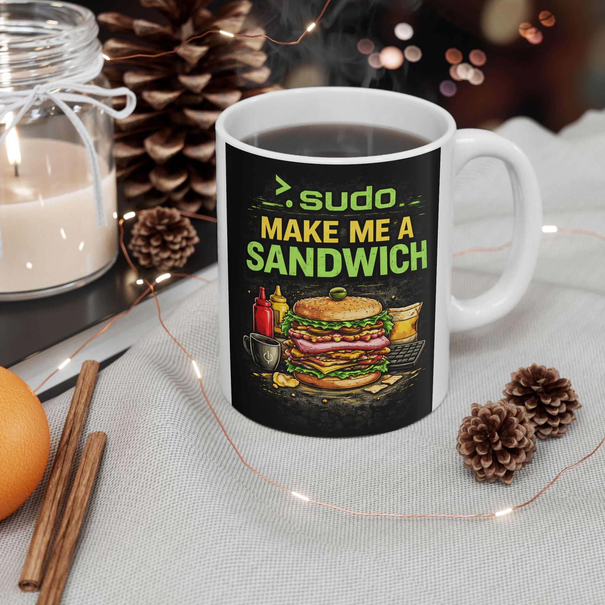 ">. Sudo Make me A Sandwich" Geek Humor Ceramic Mug, (11oz, 15oz)