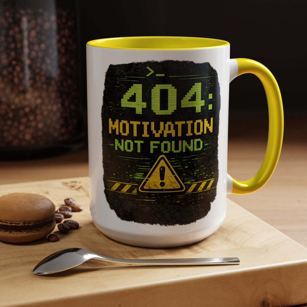 "Error 404 Motivation Not Found" IT Humor Accent Coffee Mug (11, 15oz)
