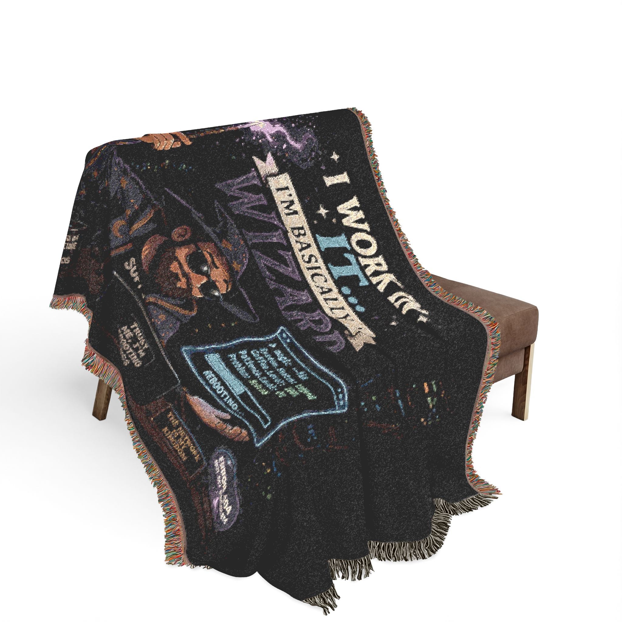 "I Work In IT... I'm Basically A Wizard" Funny IT Tech Humor Woven Blanket Funny IT Tech