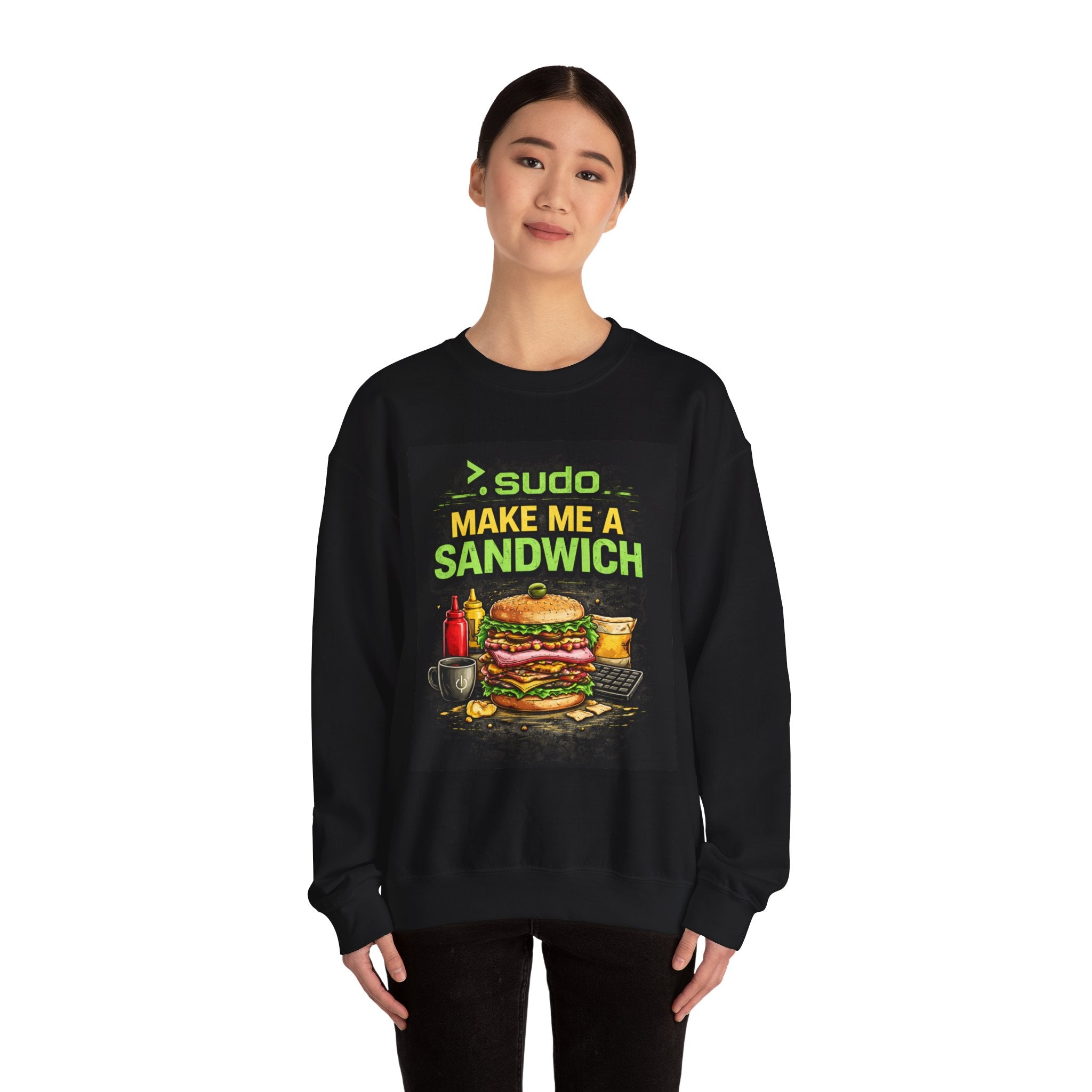 Tech Humor Sweatshirt - ">. sudo make me a sandwich" Graphic Crewneck