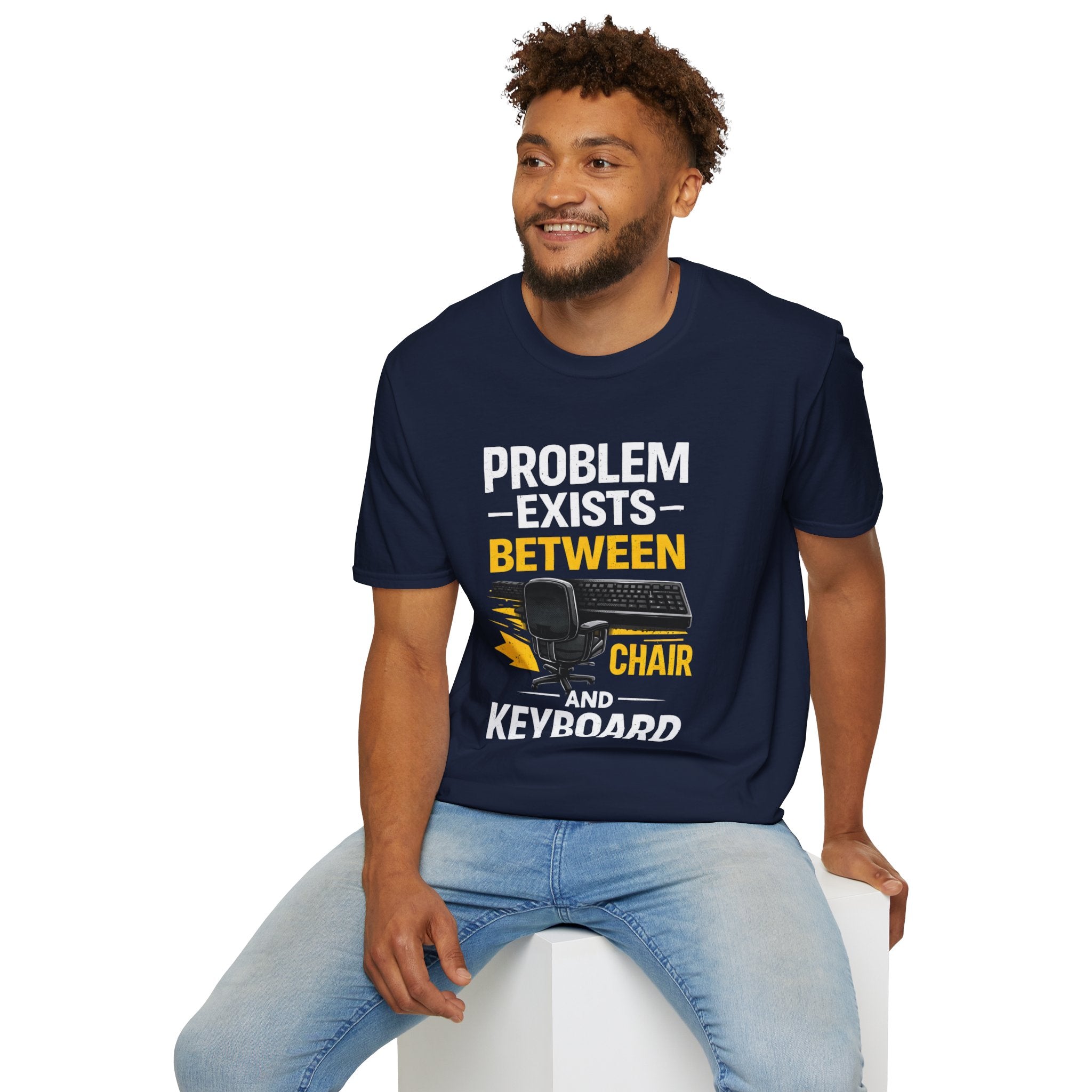 "Problem Exists Between Chair and Keyboard" Tech Humor T-Shirt — Funny Gamer/IT Tee