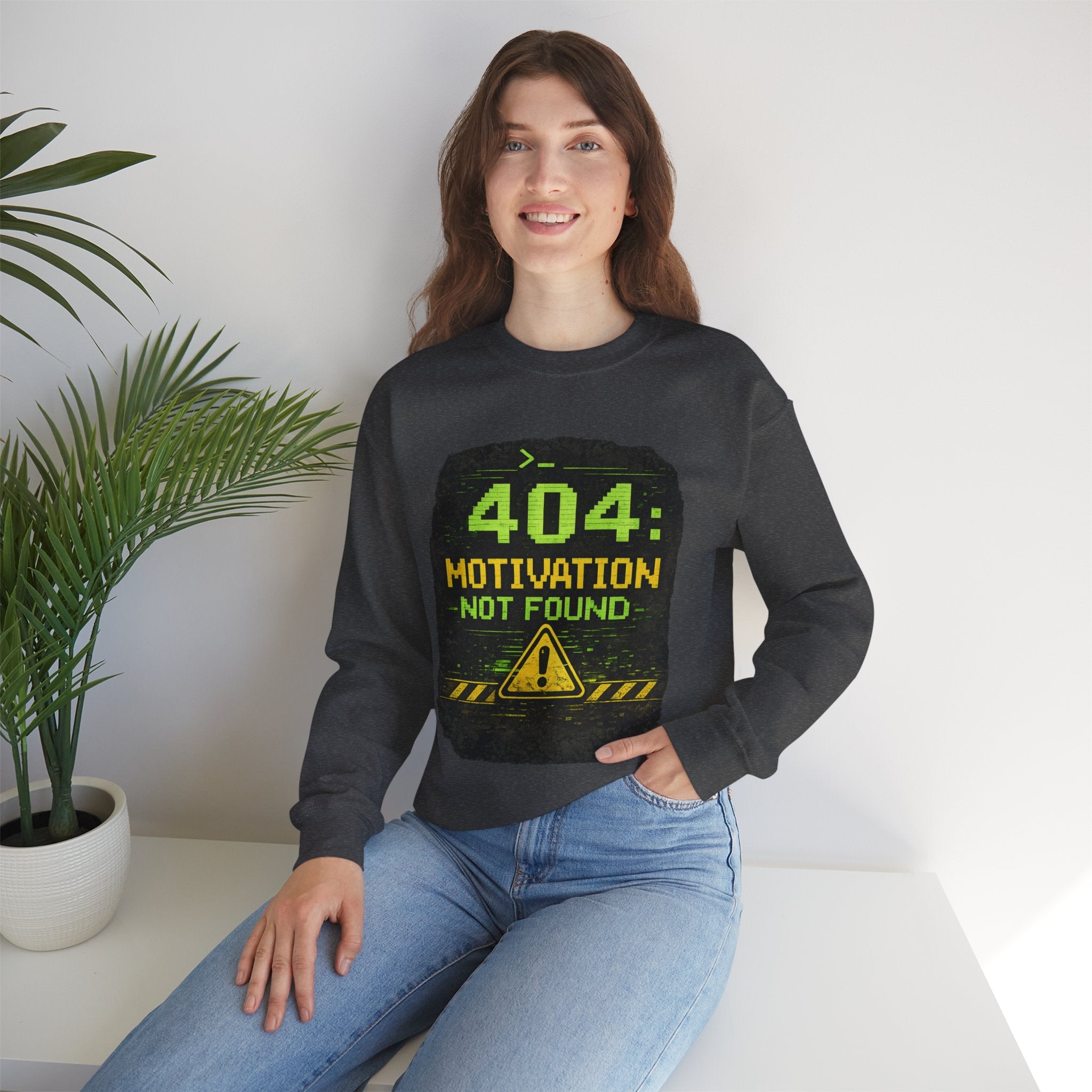"404: Motivation Not Found" Funny Tech Graphic Crewneck Sweatshirt