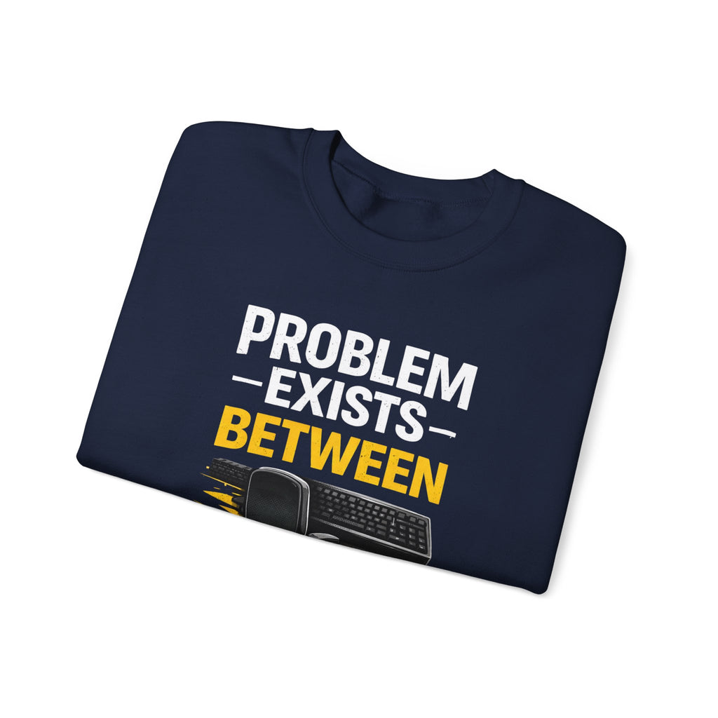 "Problem Exists Between Chair and Keyboard" Graphic Crewneck Sweatshirt