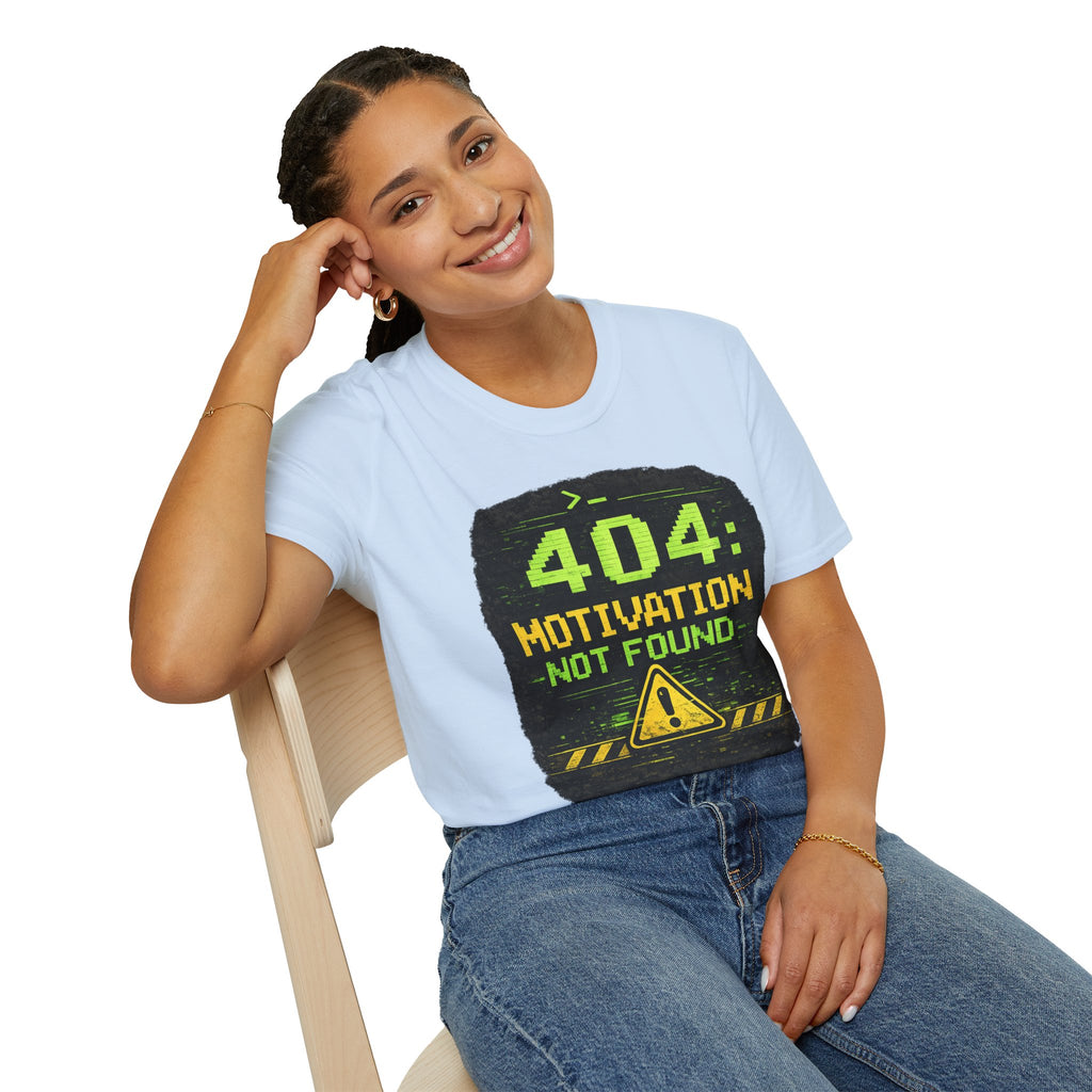 "404: Motivation Not Found" Funny IT Graphic Tee- Tech Humor T-Shirt