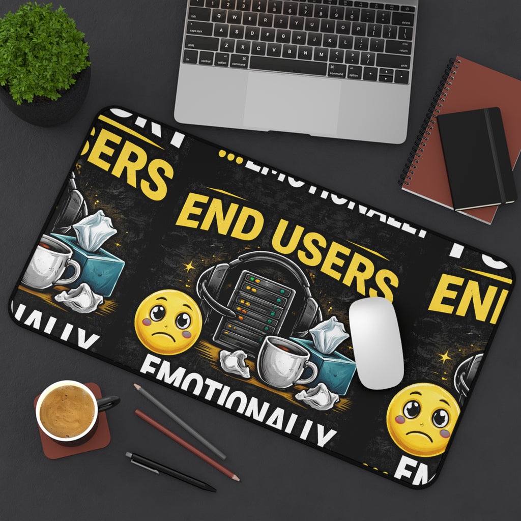 "I Support End Users... Emotionally" Tech Humor Desk Mat — Funny IT Support Mouse Pad