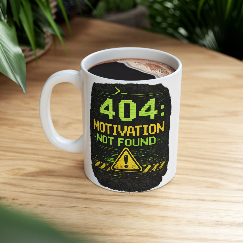 "Error 404 Motivation Not Found" Geek Humor Ceramic Mug, (11oz, 15oz)