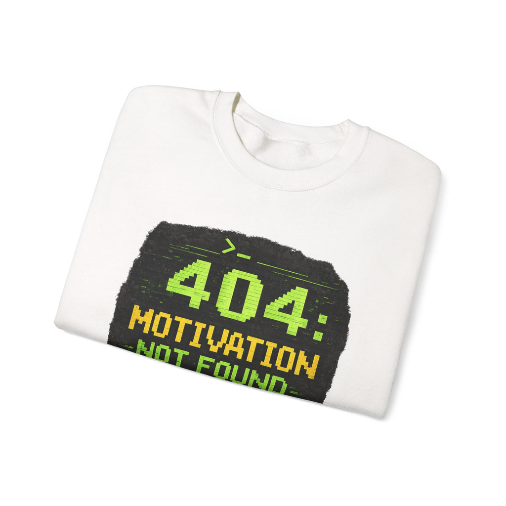 "404: Motivation Not Found" Funny Tech Graphic Crewneck Sweatshirt