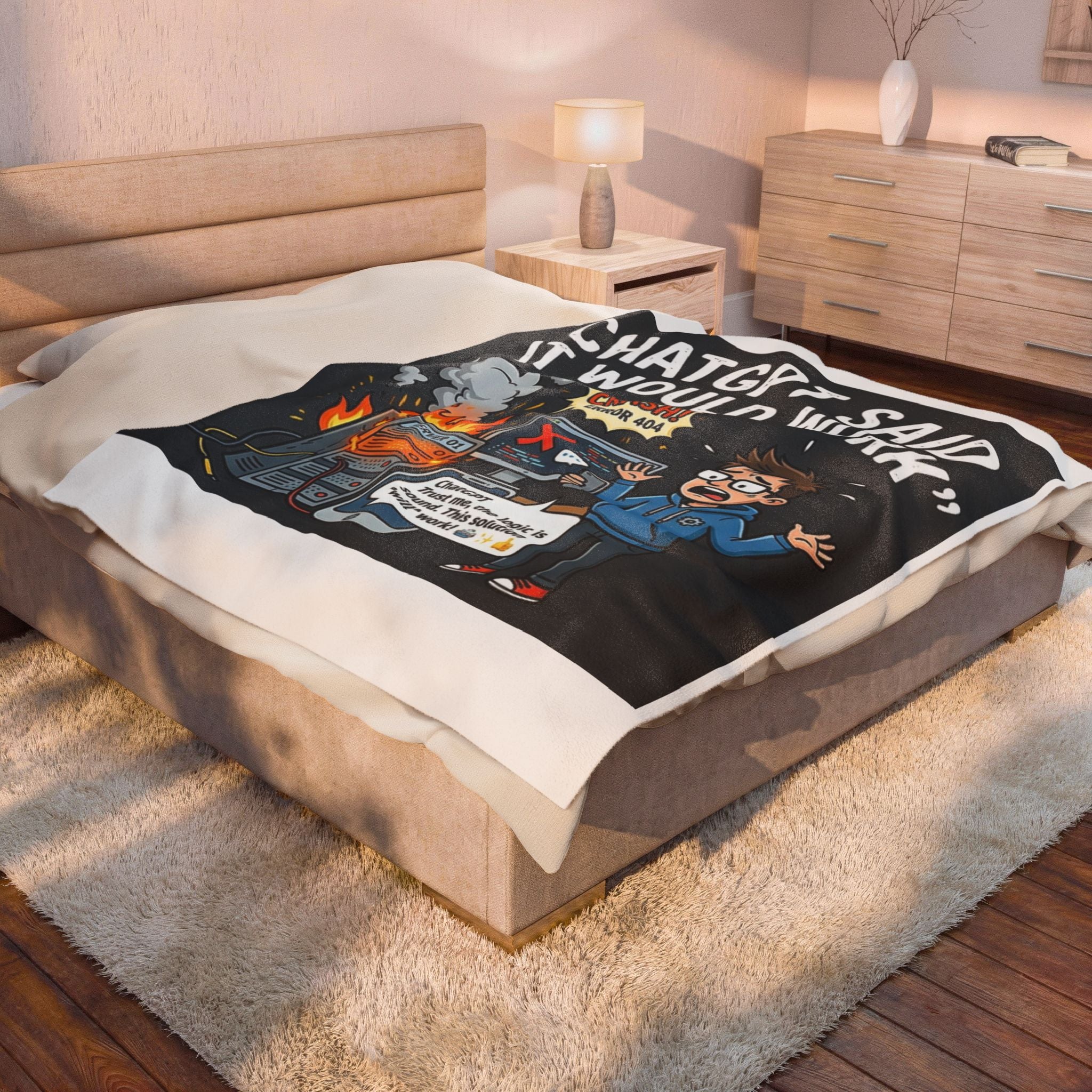 “ChatGPT Said It Would Work” Funny IT AI Tech Fail Throw Tech Humor Velveteen Blanket