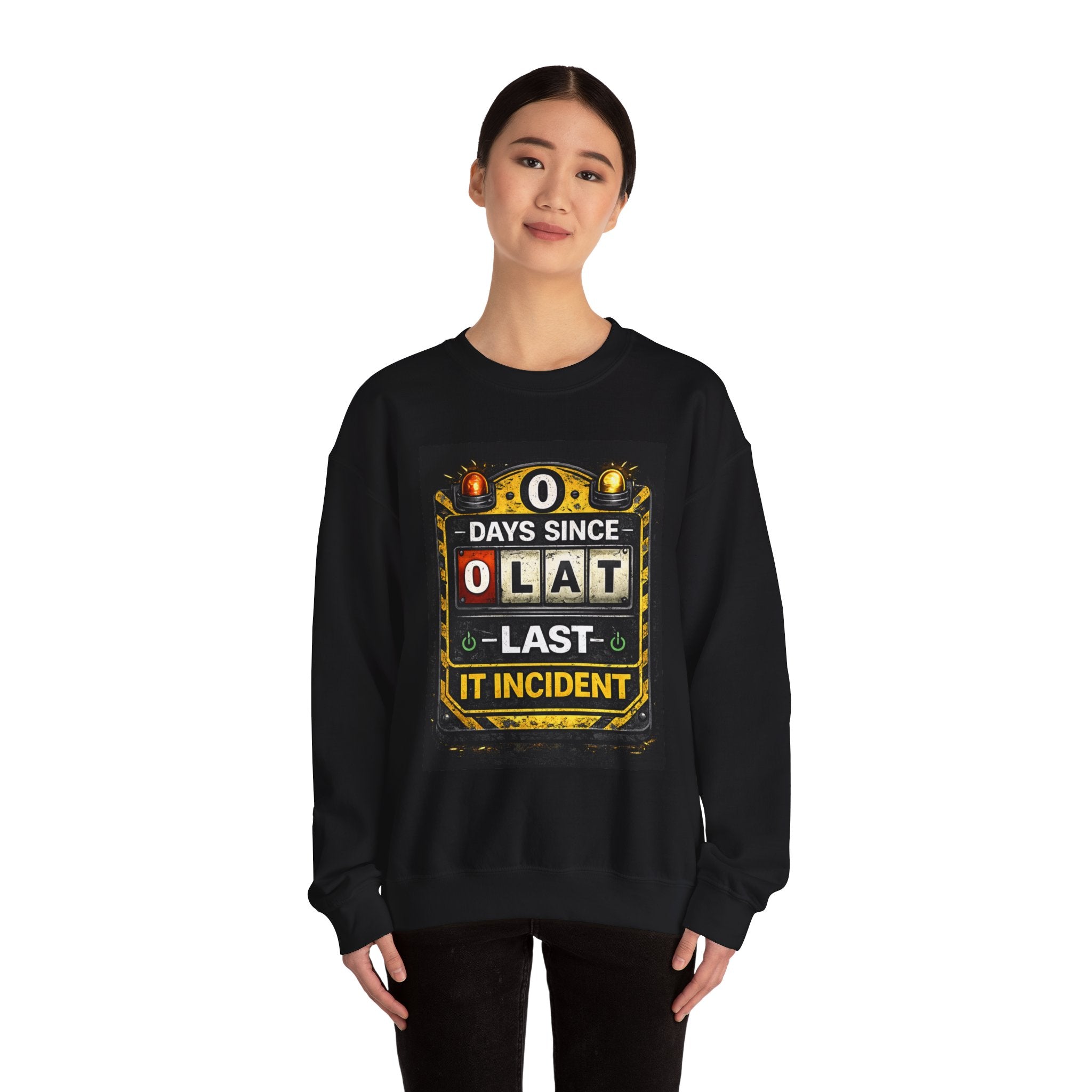 "0 Days Since Last IT Incident" Funny Tech Support Crewneck Sweatshirt