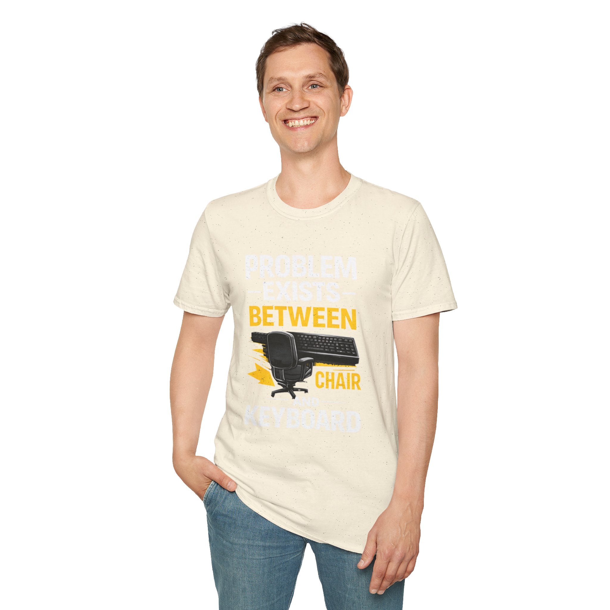 "Problem Exists Between Chair and Keyboard" Tech Humor T-Shirt — Funny Gamer/IT Tee
