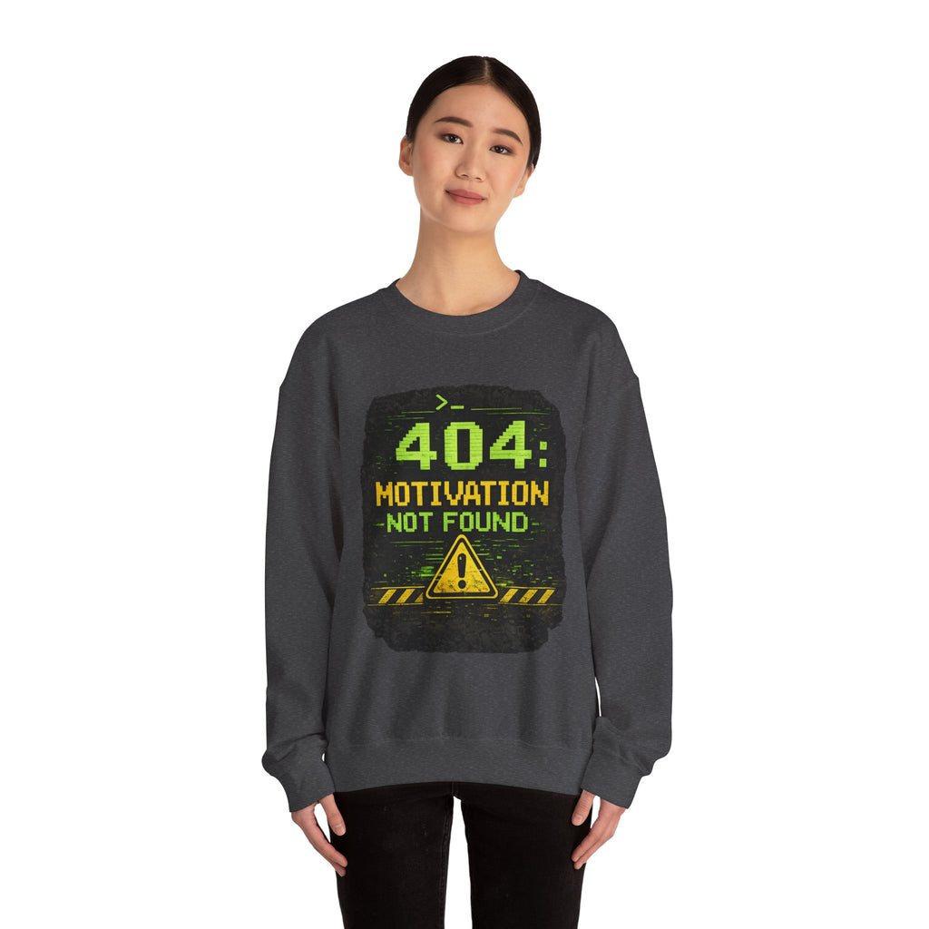 "404: Motivation Not Found" Funny Tech Graphic Crewneck Sweatshirt