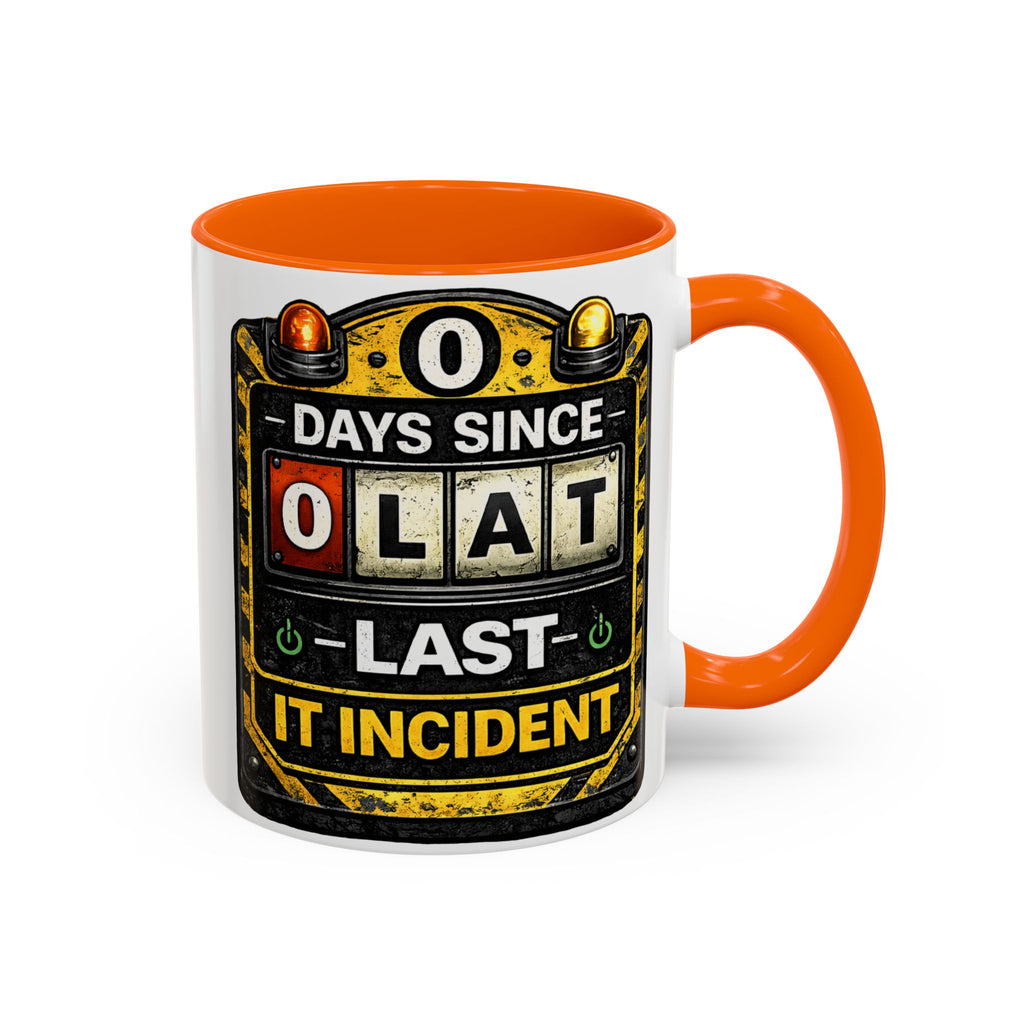 "0 Days Since Last IT Incident" IT Humor Accent Coffee Mug (11, 15oz)