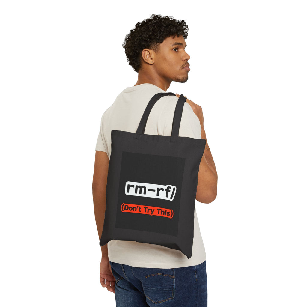 "rm -rf/ (Don't Try This)" — Funny IT Dev Pun, Programmer Tech Humor Gift Cotton Tote Bag