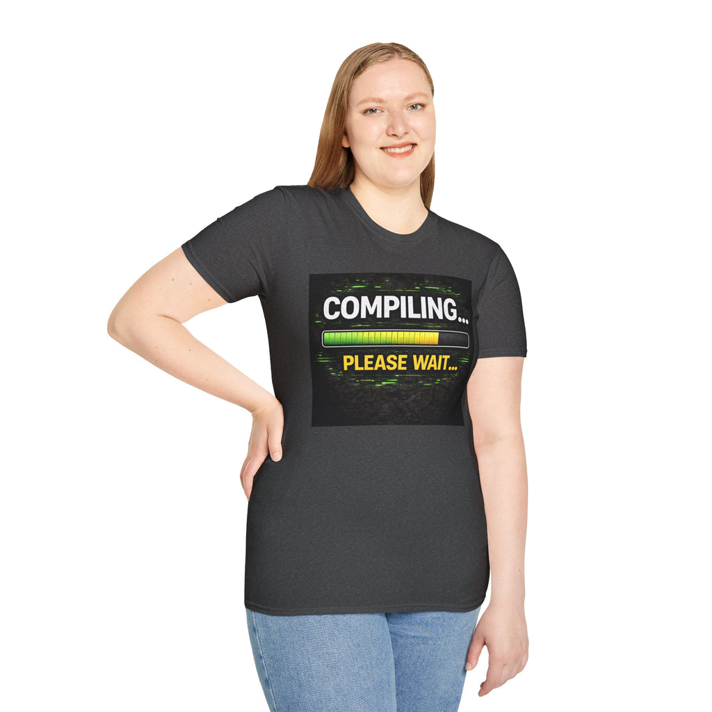 "Compiling... Please Wait" Programmer Loading Graphic Tee Funny IT Tech Humor T-Shirt