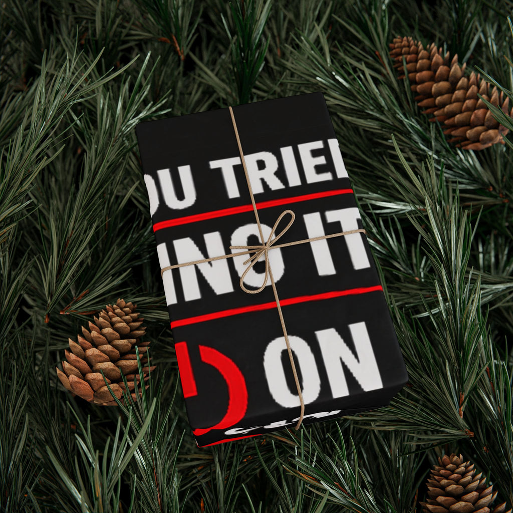 "Have You Tried Turning It Off & On Again?" Funny IT Graphic Holiday Gift Wrap (Bold Red & White Text) Tech Humor Wrapping Paper