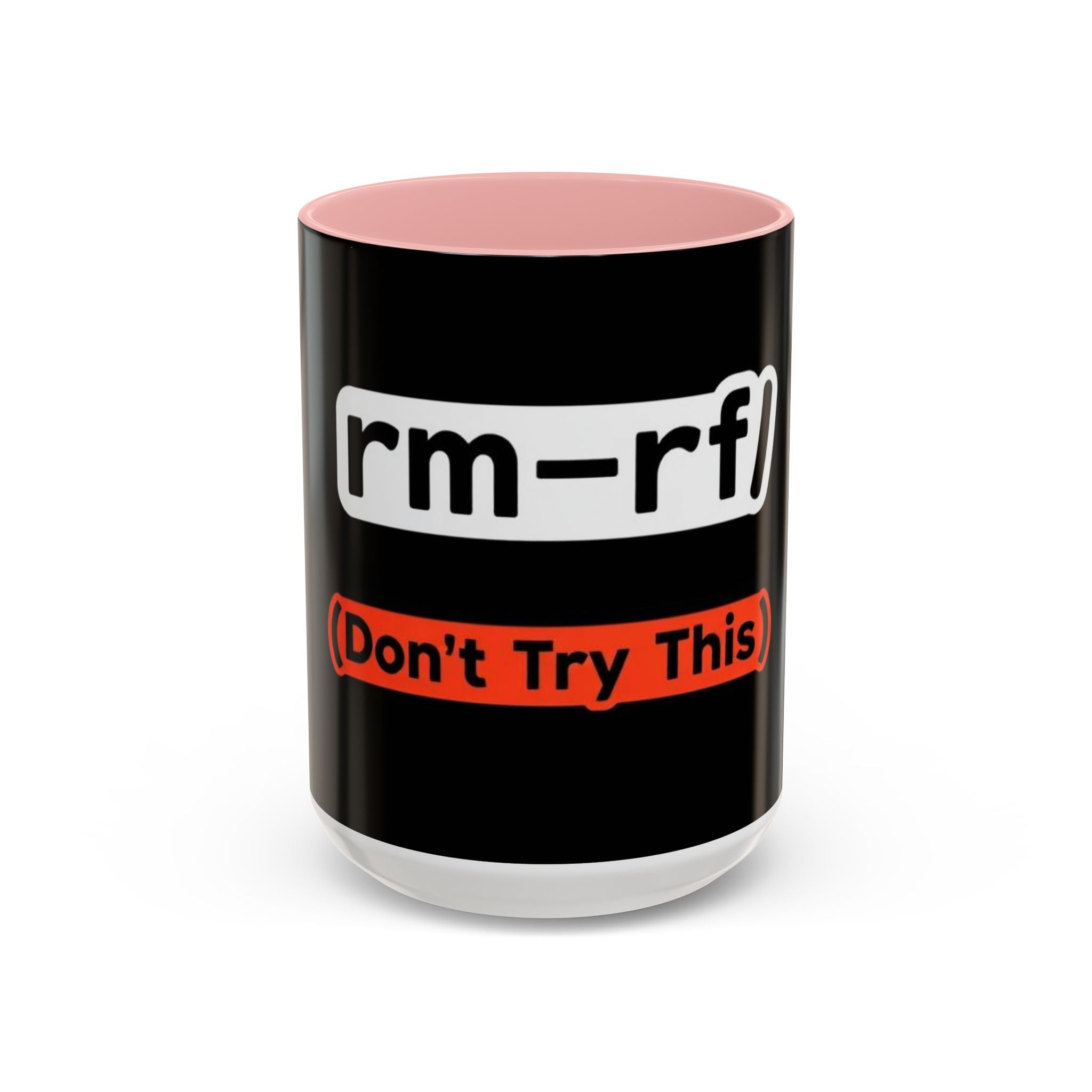 "rm -rf / (Don't Try This)" Funny IT Tech Humor Black Accent Ceramic Coffee Mug