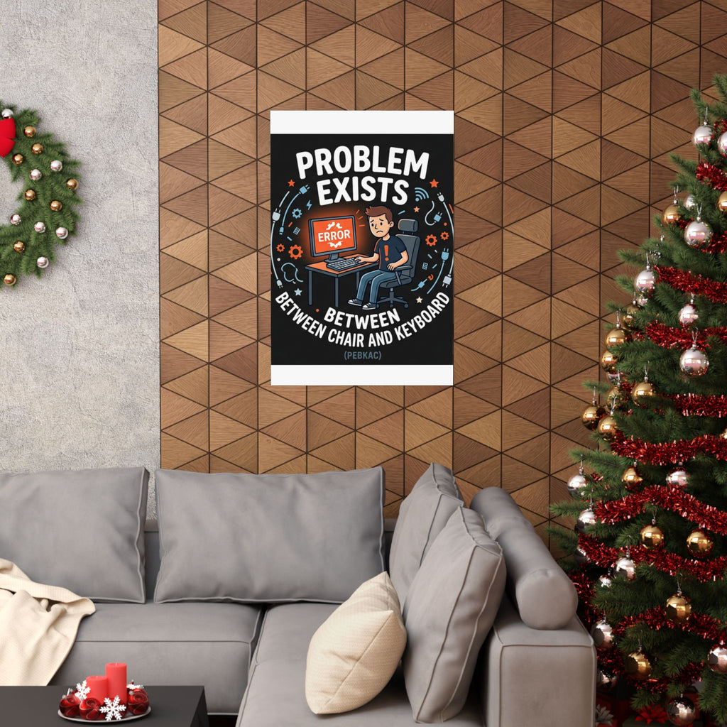 "Problem Exists Between Chair & Keyboard" Tech Humor Funny IT Matte Vertical Posters