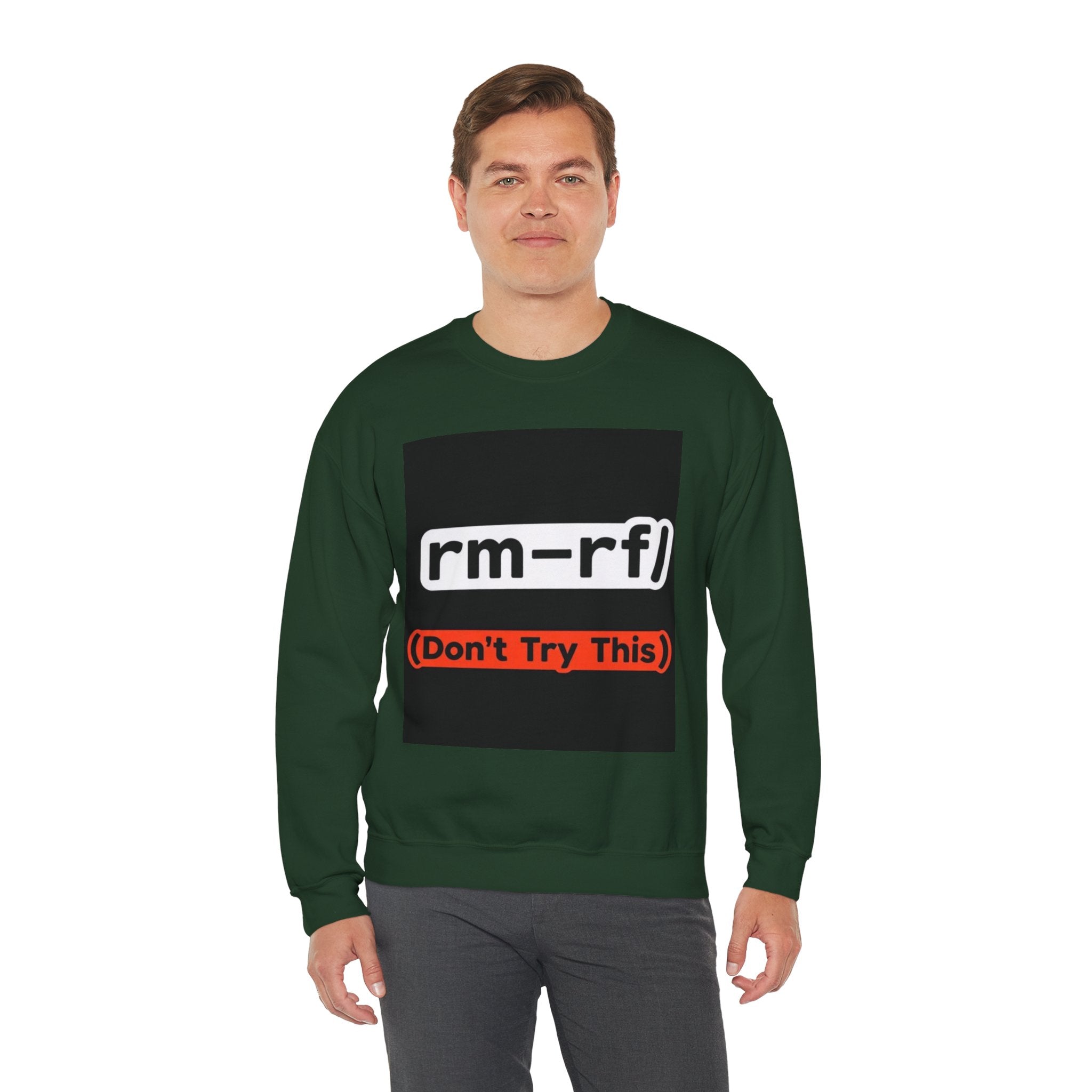 "rm -rf/ (Don't Try This)" — Funny Linux Command Crewneck Sweatshirt