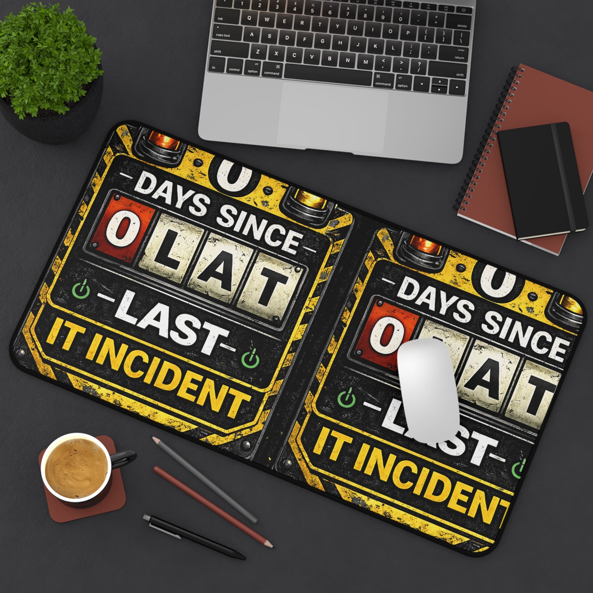 "0 Days Since Last IT Incident" Tech Humor Desk Mat — Funny IT Support Mouse Pad