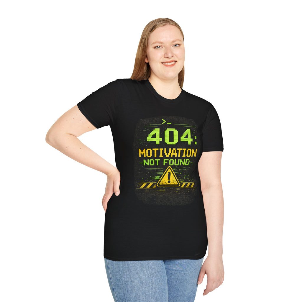 "404: Motivation Not Found" Funny IT Graphic Tee- Tech Humor T-Shirt