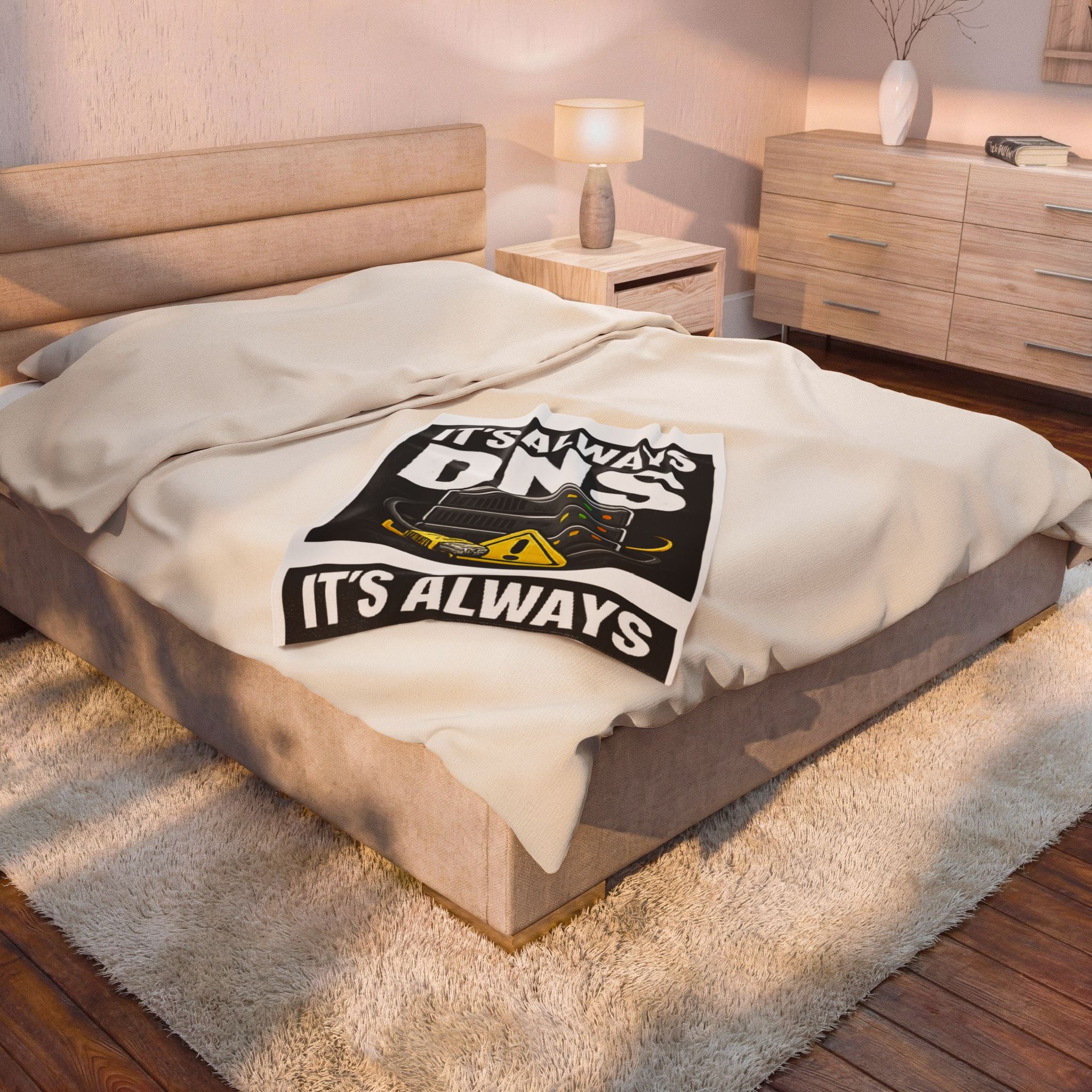 "It's Always DNS" Tech Humor Funny IT Velveteen Plush Blanket