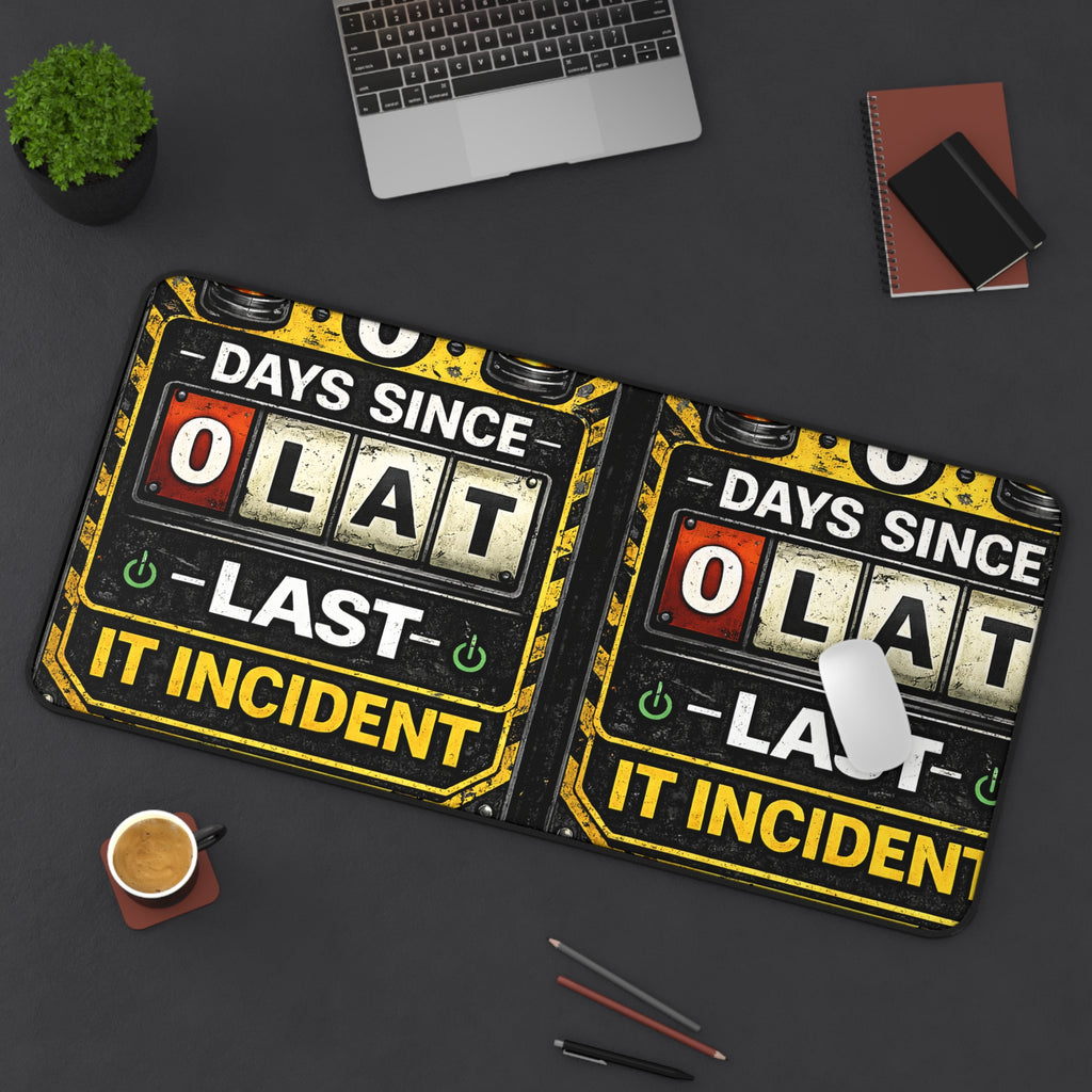 "0 Days Since Last IT Incident" Tech Humor Desk Mat — Funny IT Support Mouse Pad