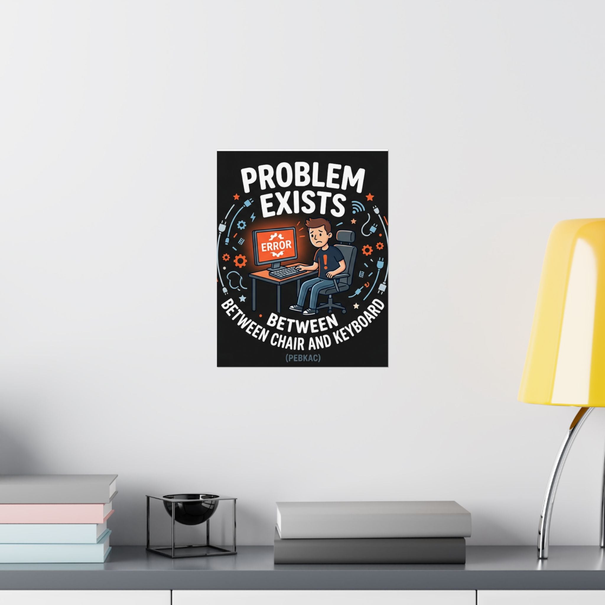 "Problem Exists Between Chair & Keyboard" Tech Humor Funny IT Matte Vertical Posters