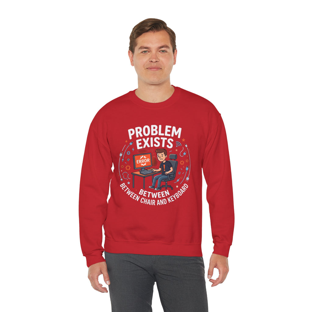 "Problem Exists Between Chair & Keyboard" Funny Coding Bug Graphic Crewneck Sweatshirt