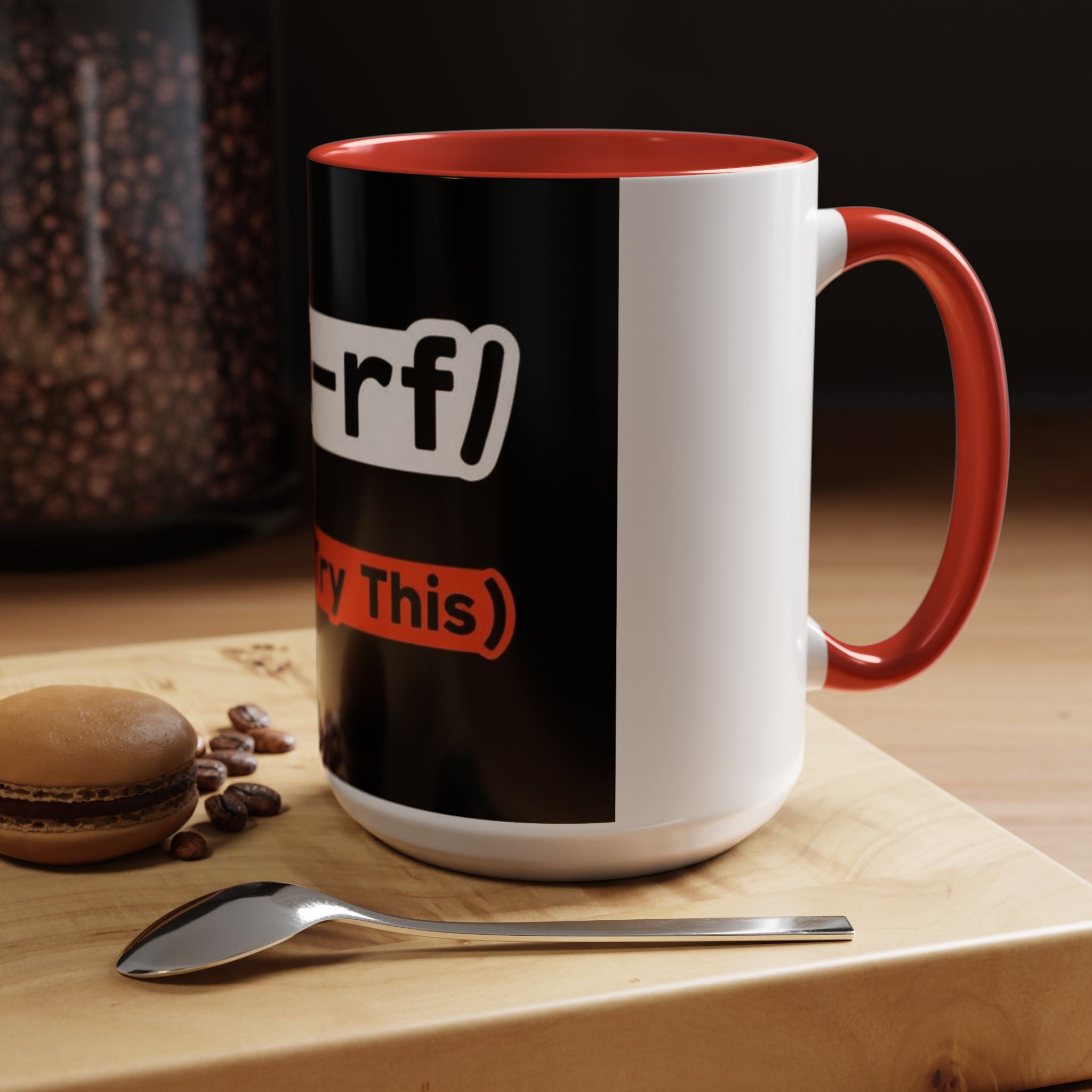 "rm -rf / (Don't Try This)" Funny IT Tech Humor Black Accent Ceramic Coffee Mug