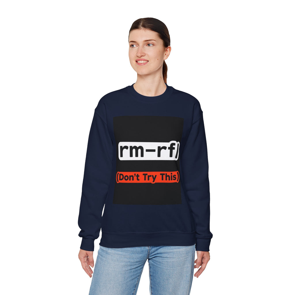 "rm -rf/ (Don't Try This)" — Funny Linux Command Crewneck Sweatshirt