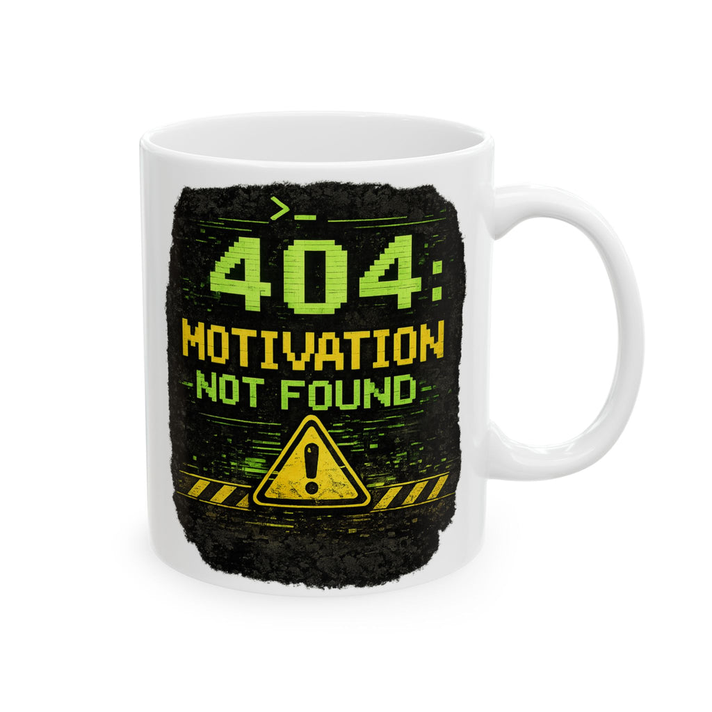 "Error 404 Motivation Not Found" Geek Humor Ceramic Mug, (11oz, 15oz)