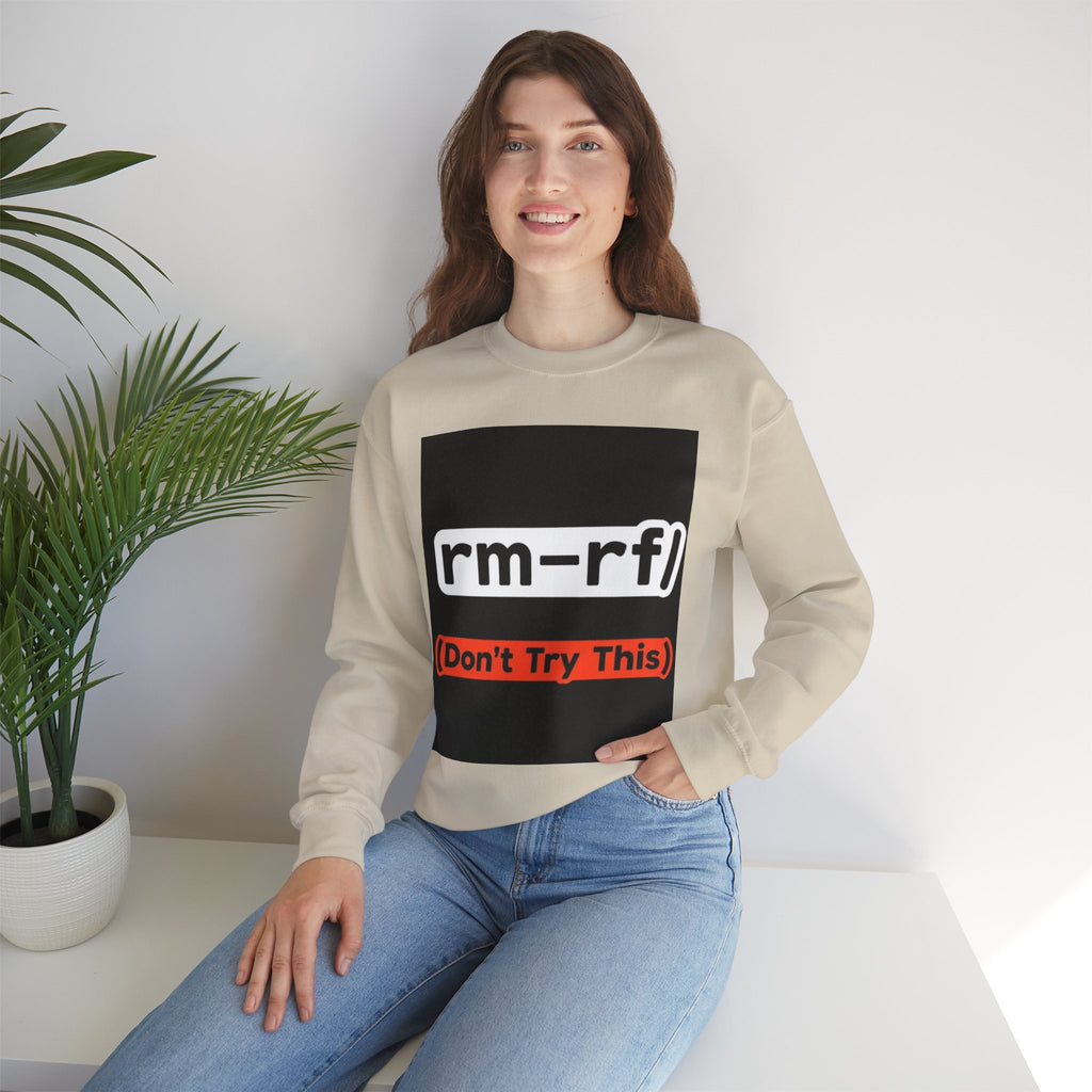 "rm -rf/ (Don't Try This)" — Funny Linux Command Crewneck Sweatshirt