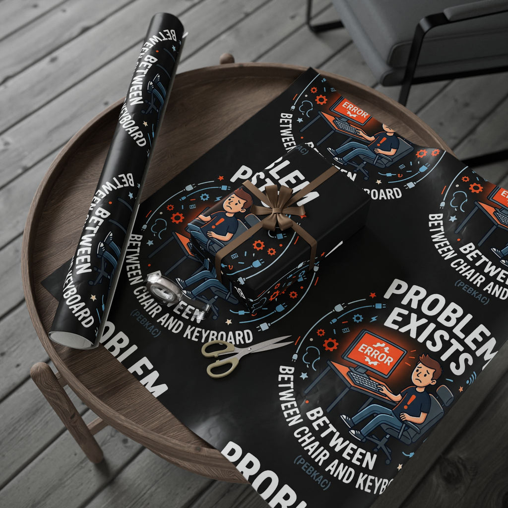 "Problem Exists Between Chair & Keyboard" Funny Tech Gift Wrap IT Humor Wrapping Paper