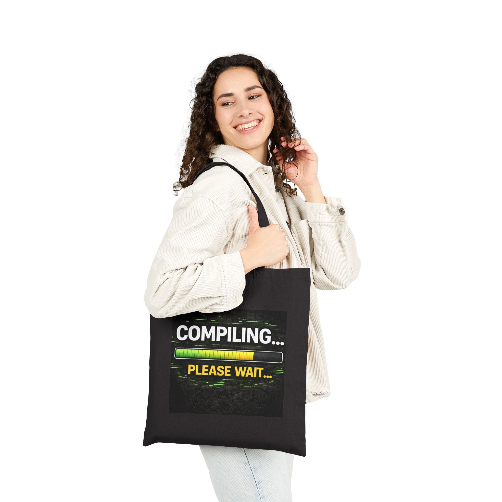 "Compiling... Please Wait" Funny IT Tech Humor Canvas Tote Bag