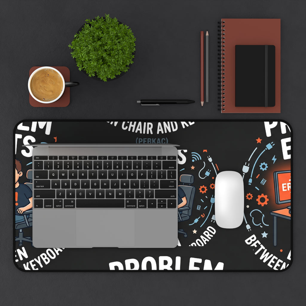 "Problem Exists Between Chair and Keyboard" Tech Humor Desk Mat – Funny IT Programmer Mouse Pad