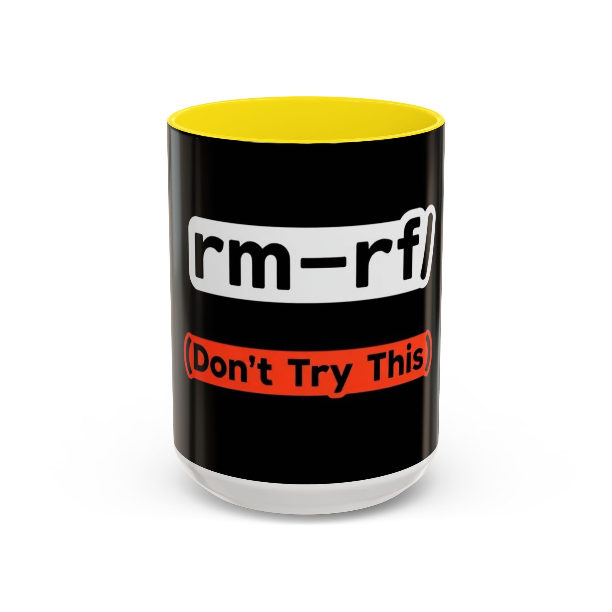 "rm -rf / (Don't Try This)" Funny IT Tech Humor Black Accent Ceramic Coffee Mug