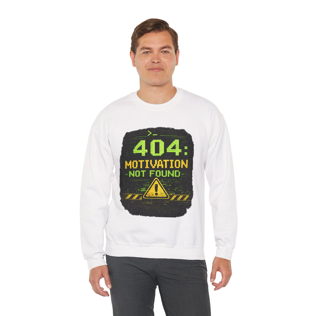 "404: Motivation Not Found" Funny Tech Graphic Crewneck Sweatshirt