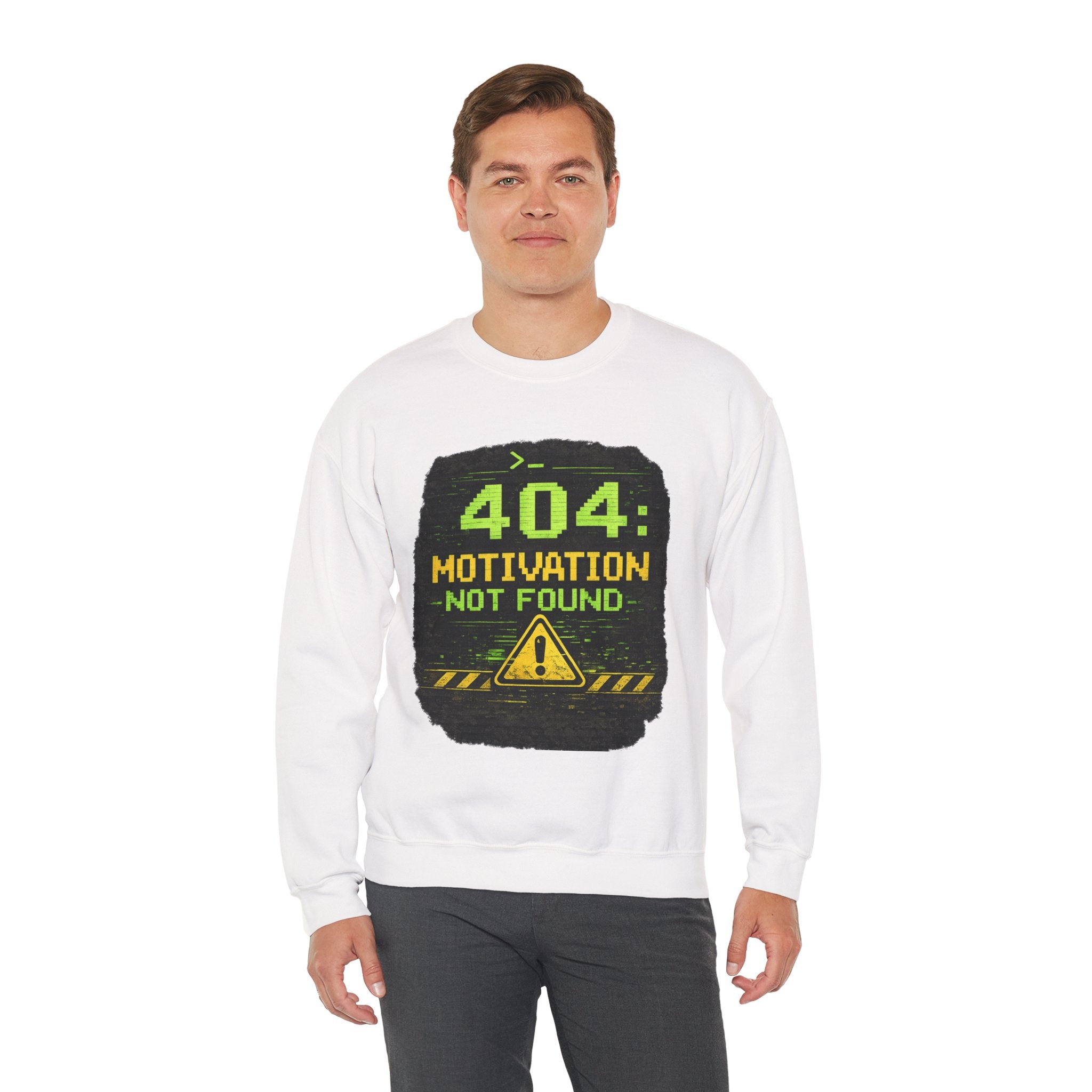 "404: Motivation Not Found" Funny Tech Graphic Crewneck Sweatshirt