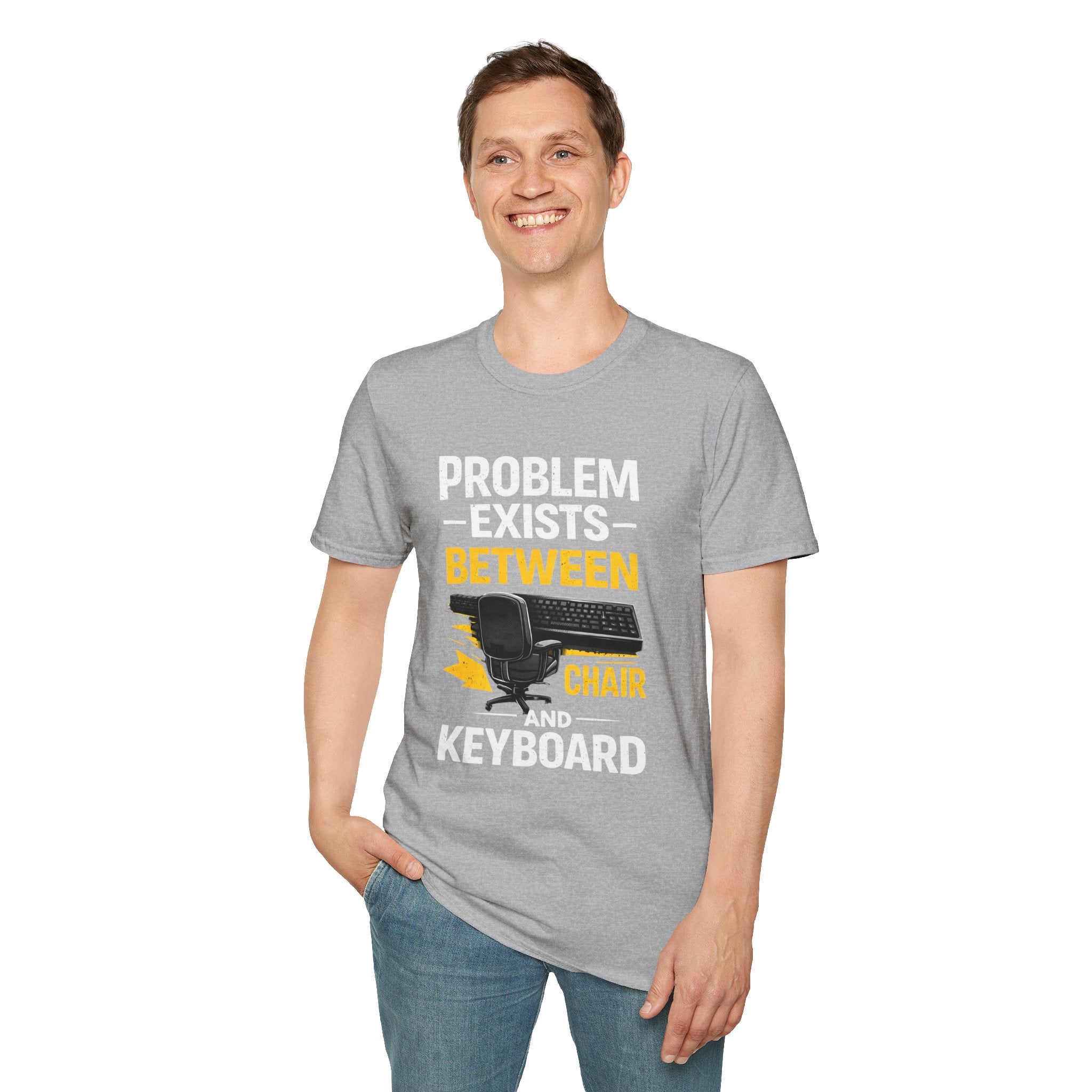 "Problem Exists Between Chair and Keyboard" Tech Humor T-Shirt — Funny Gamer/IT Tee