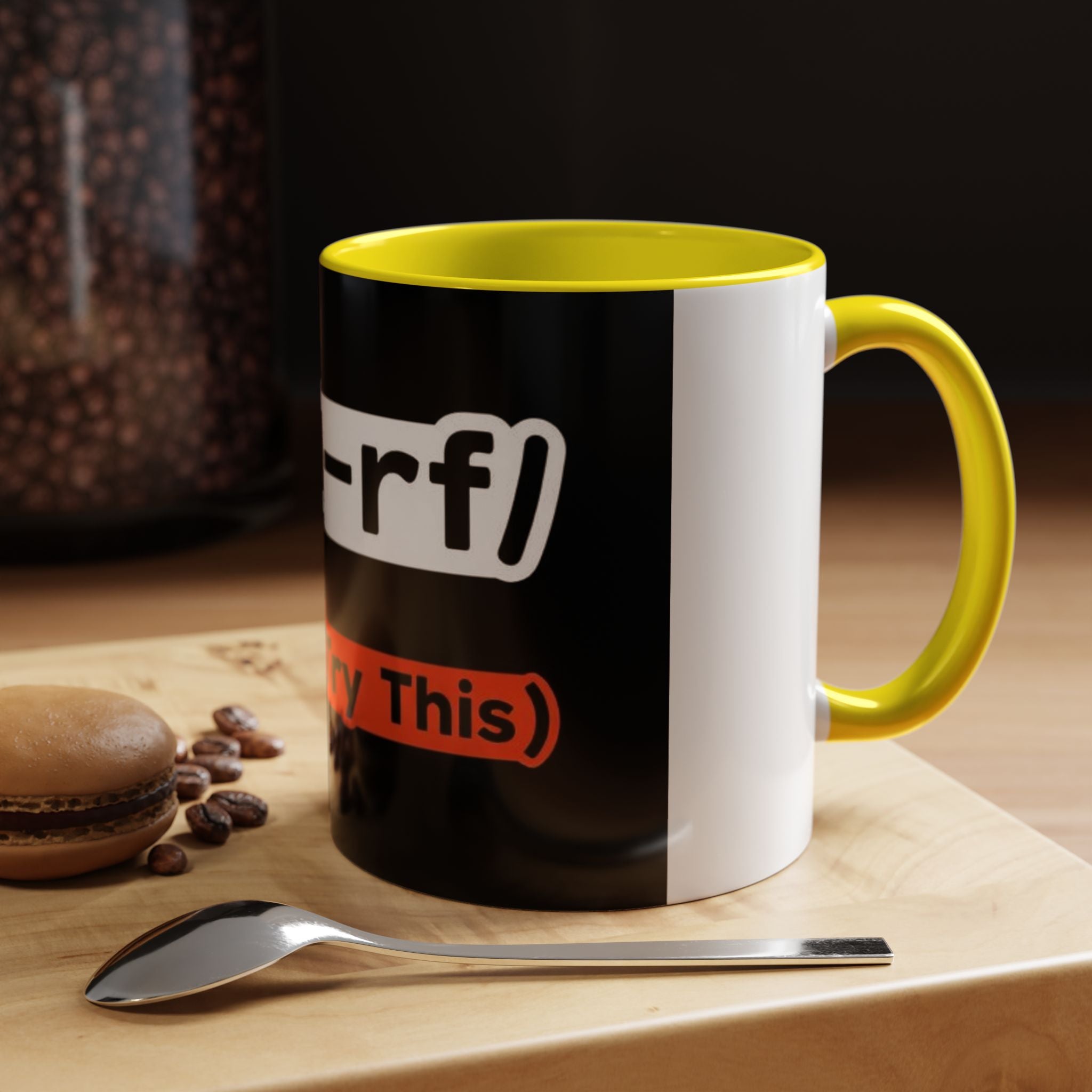 "rm -rf / (Don't Try This)" Funny IT Tech Humor Black Accent Ceramic Coffee Mug