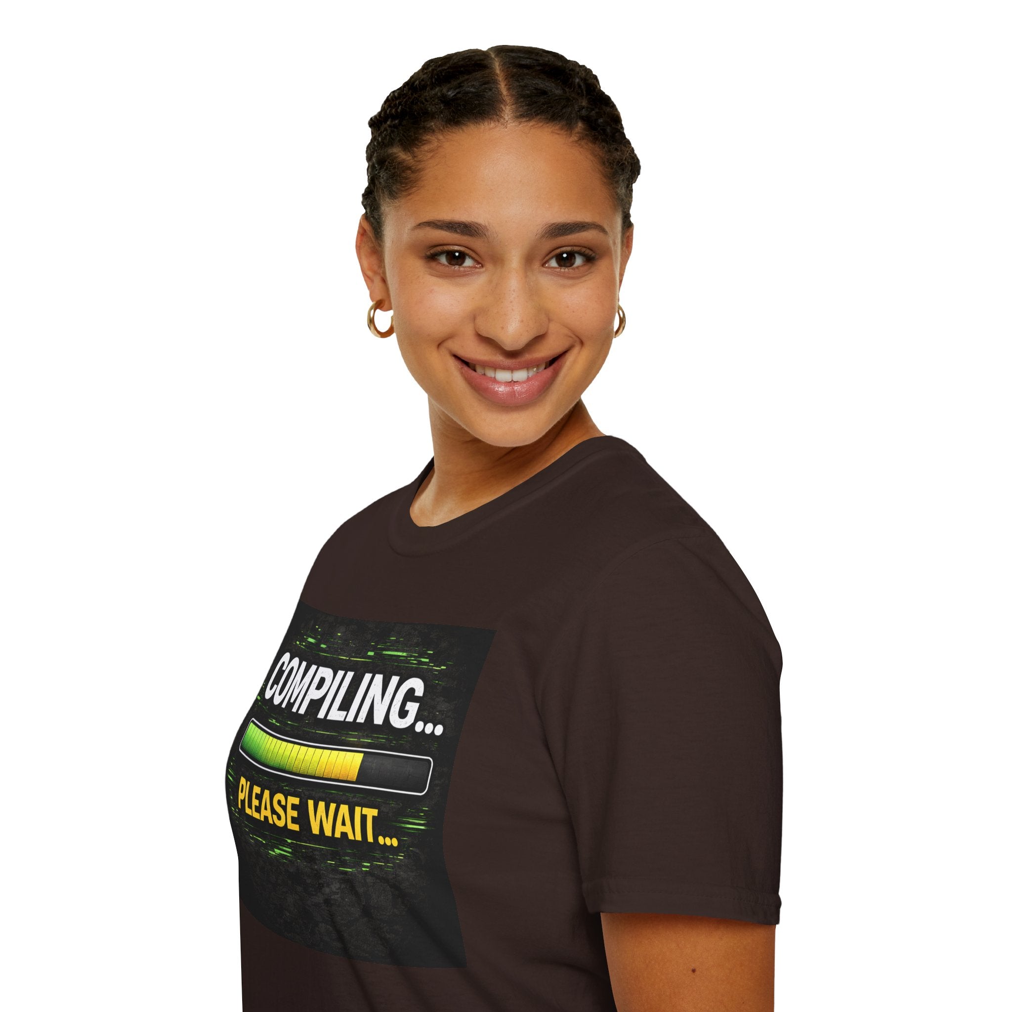 "Compiling... Please Wait" Programmer Loading Graphic Tee Funny IT Tech Humor T-Shirt