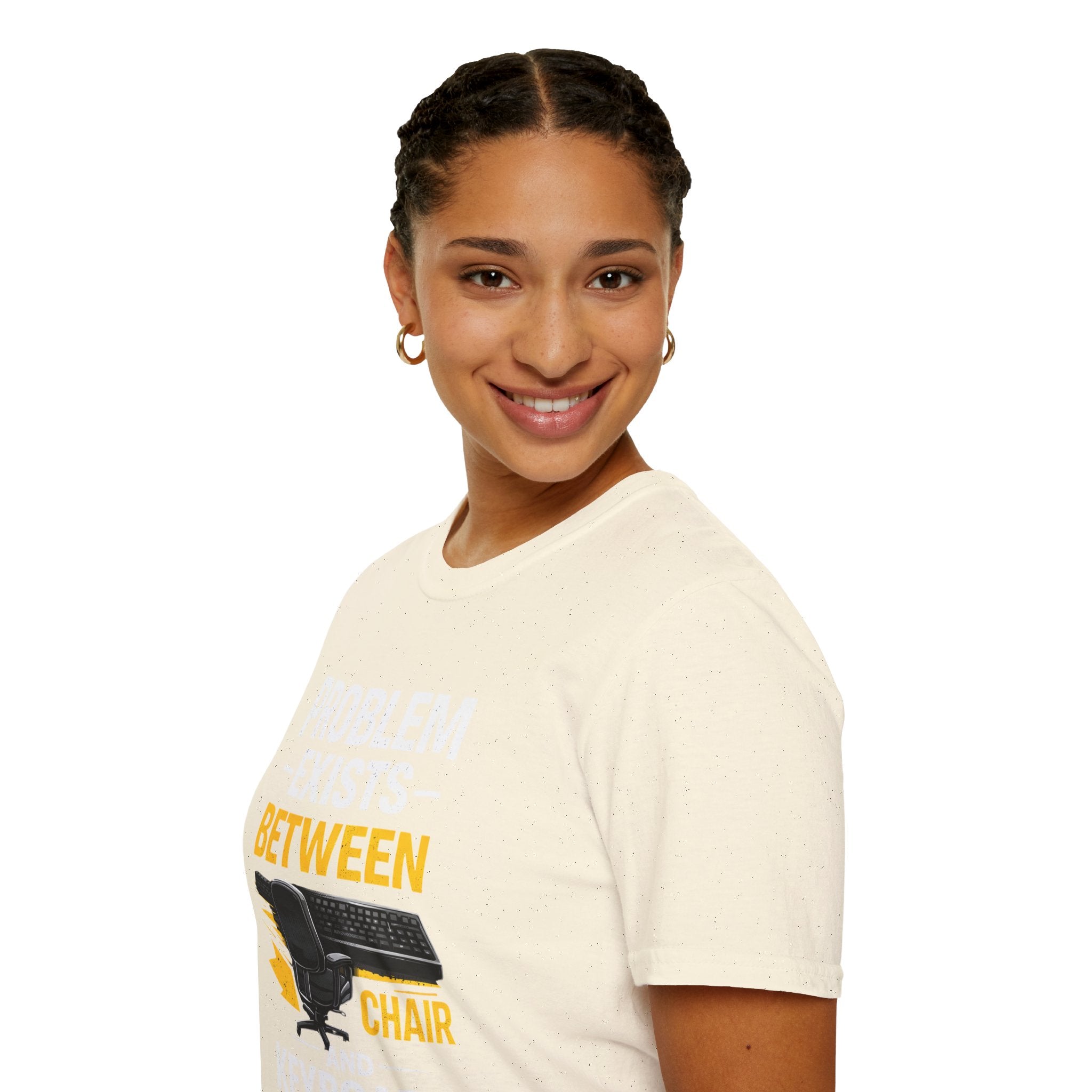 "Problem Exists Between Chair and Keyboard" Tech Humor T-Shirt — Funny Gamer/IT Tee