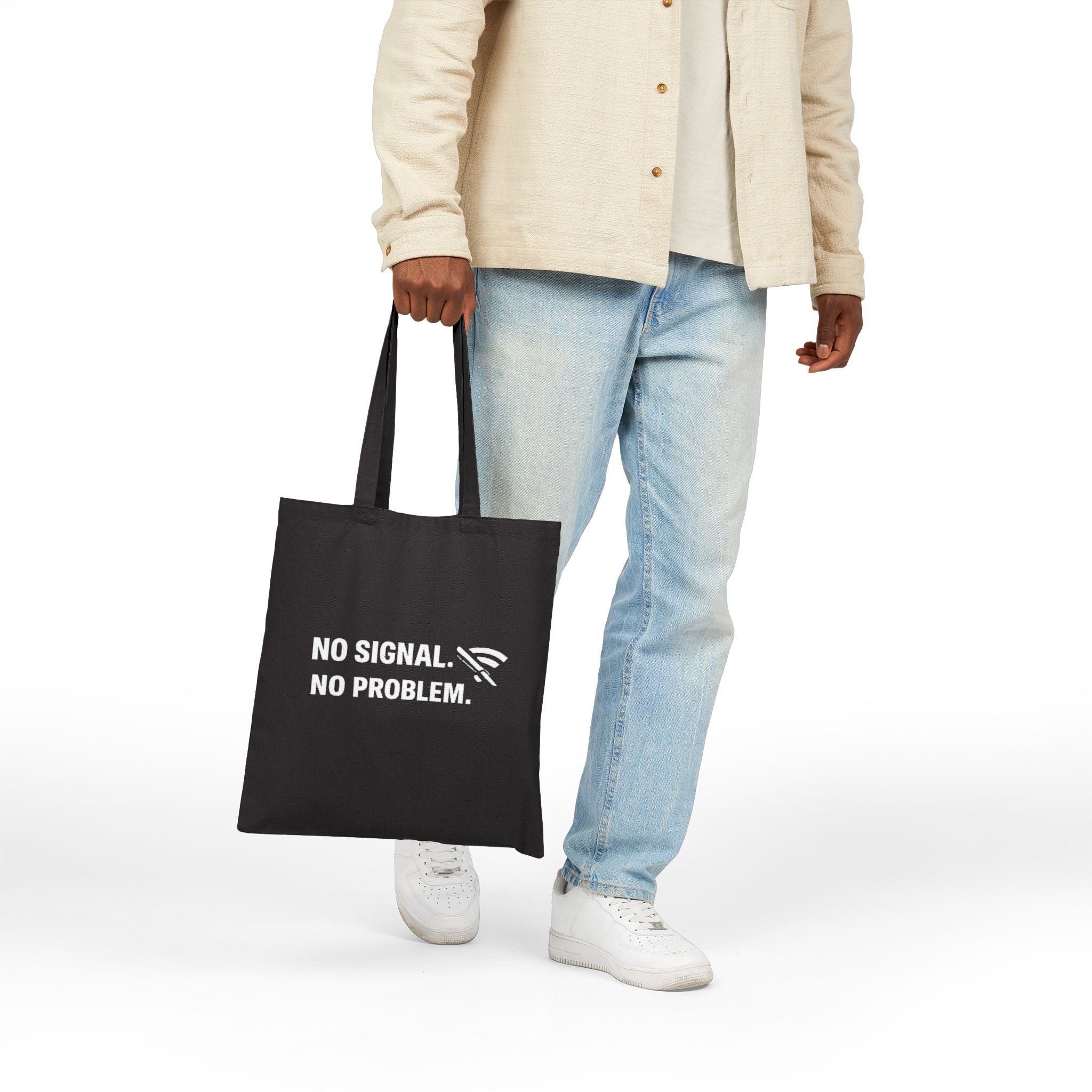 "No Signal No Problem" Funny IT Tech Humor Canvas Tote Bag