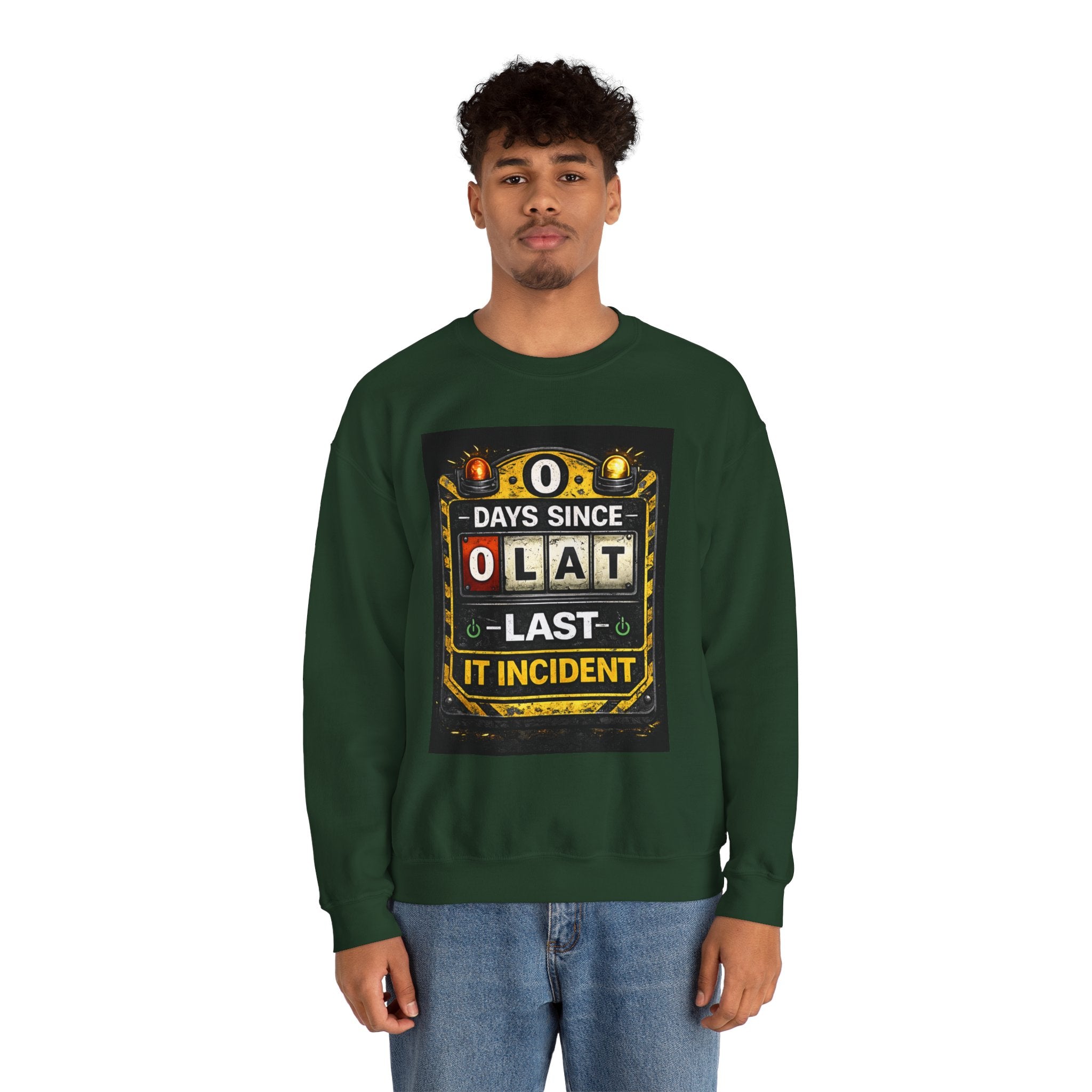 "0 Days Since Last IT Incident" Funny Tech Support Crewneck Sweatshirt