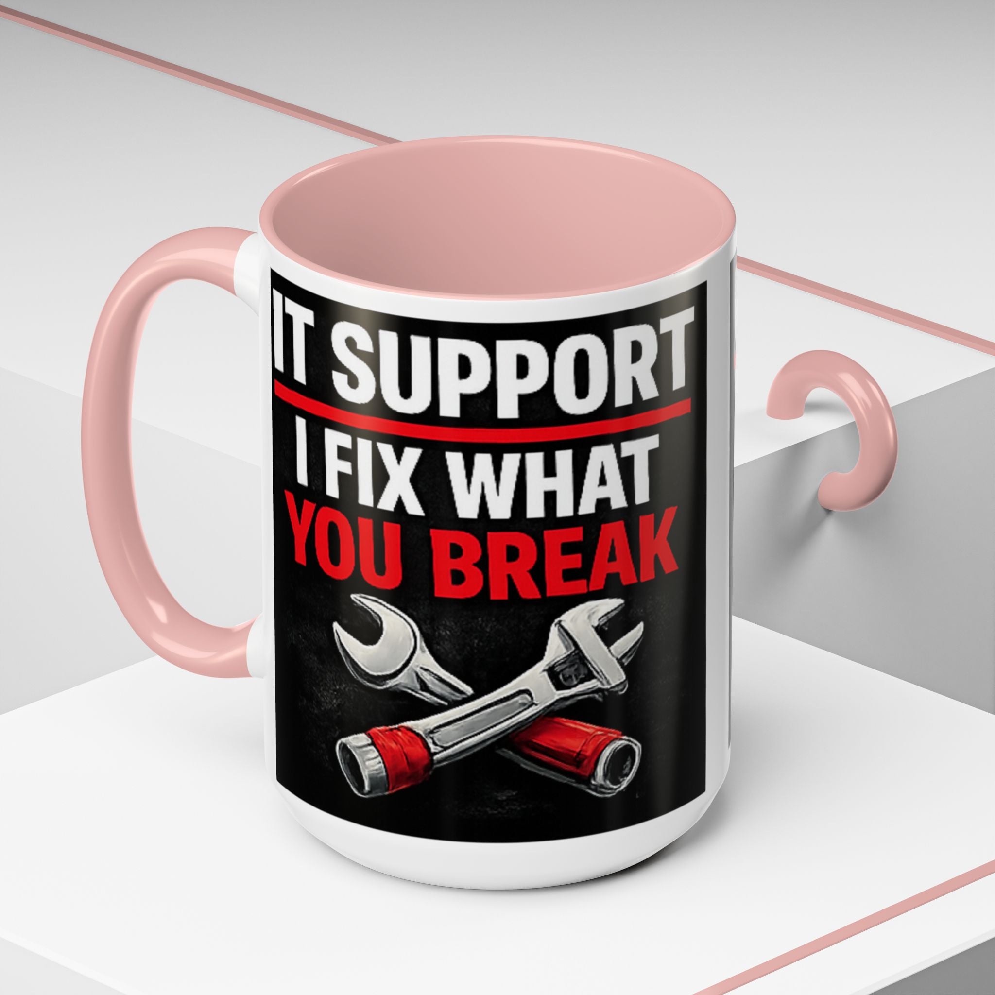 "It Support:  I Fix What You Break" IT Humor Accent Coffee Mug (11, 15oz)