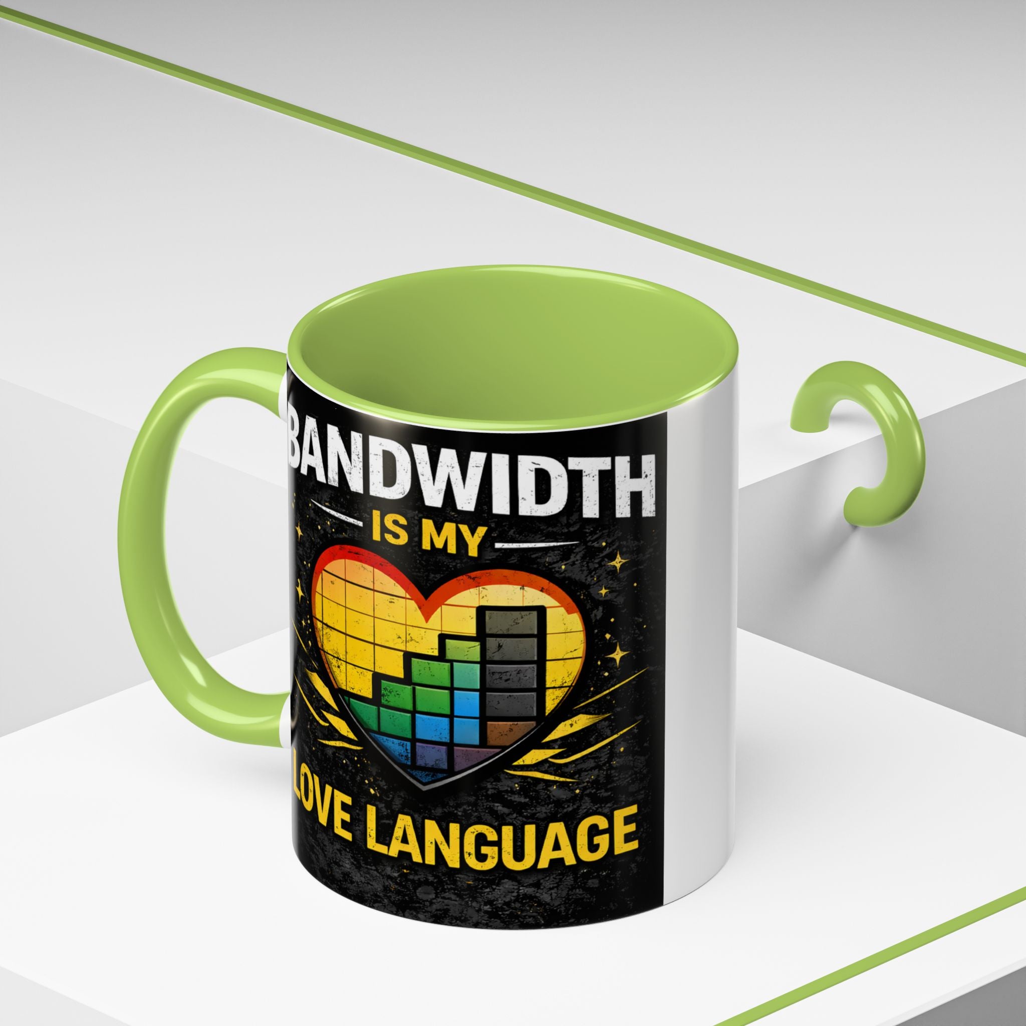 "Bandwidth is my Love Language" IT Humor Accent Coffee Mug (11, 15oz)