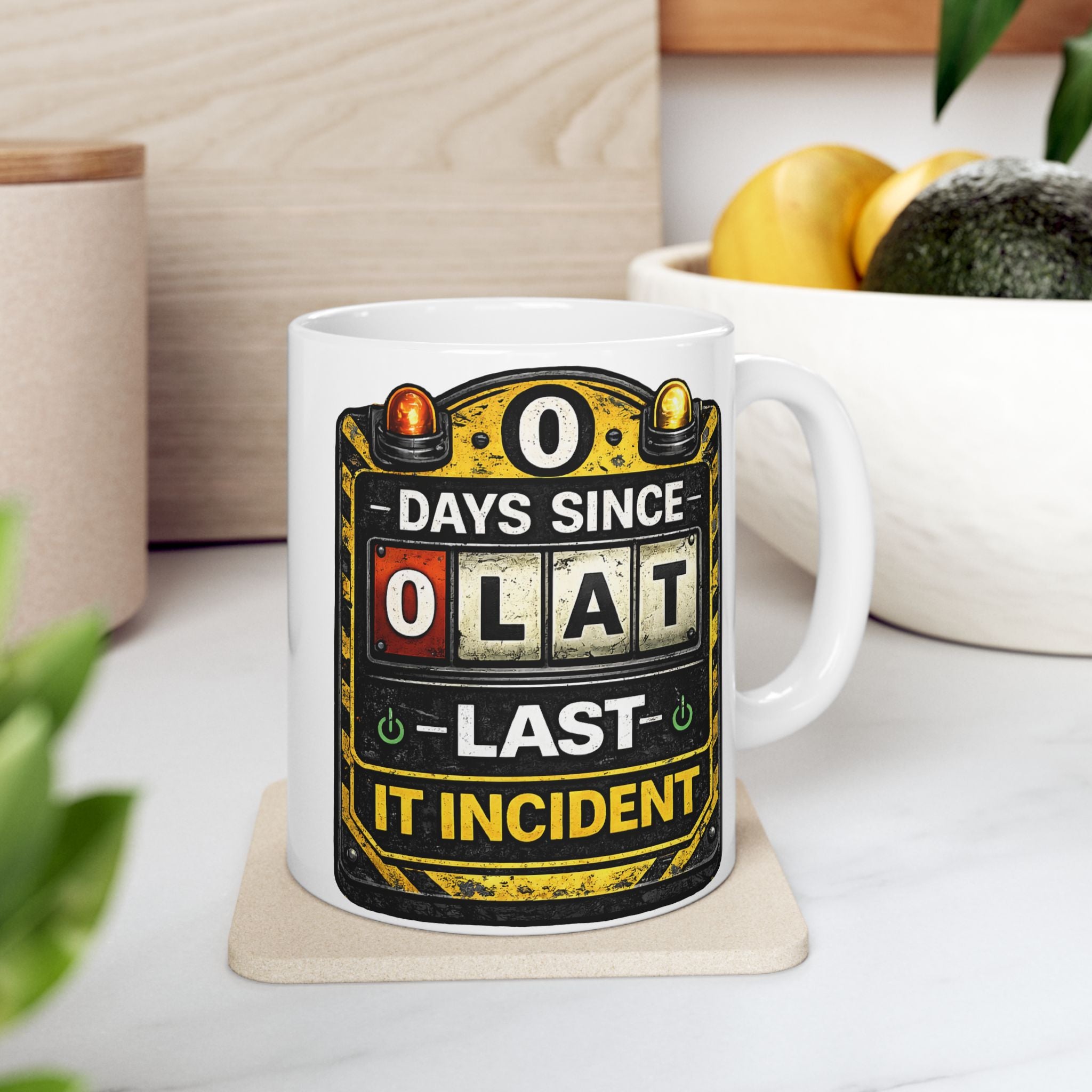 "0 days Since Last IT Incident" IT Humor Ceramic Mug, (11oz, 15oz)